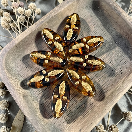 Czech Glass - 20x9mm Marquise Shape Spindle Bead, Tortoise Shell (PSpndl-TG) * 8 Beads