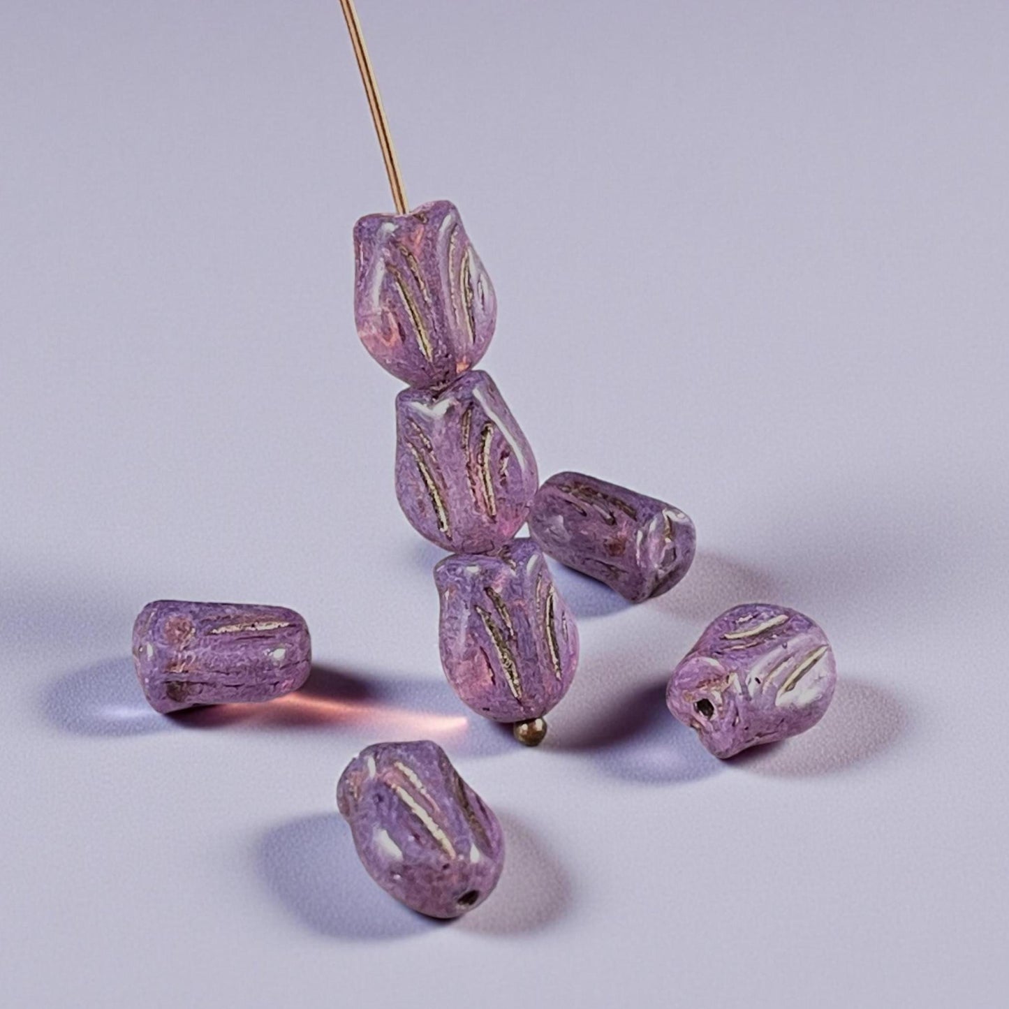 Czech Glass Beads - 9x7mm Mini Tulip Flower, Lavender (MTul-7) * 16 Beads