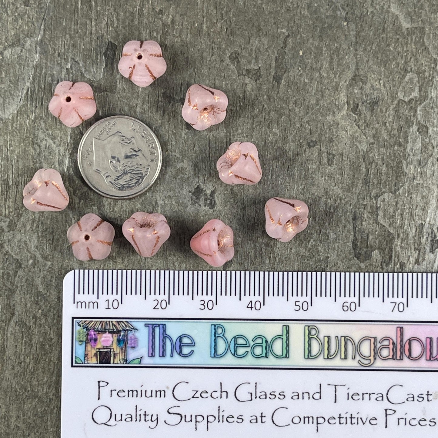 Czech Glass Beads - 8x10mm Bell Flower, Matte Pink and White (BFlo-x12) * 20 Beads