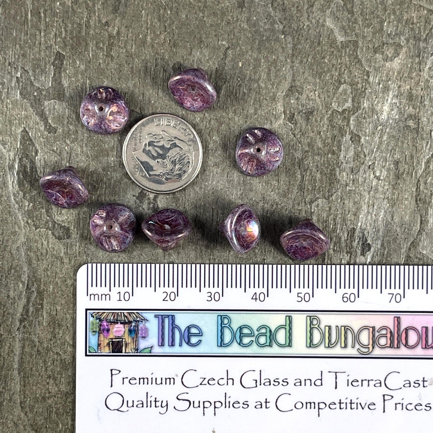 Czech Glass Beads - 7x11mm Bell Flower, Dark Lavender (BFlo-x13) * 15 Beads