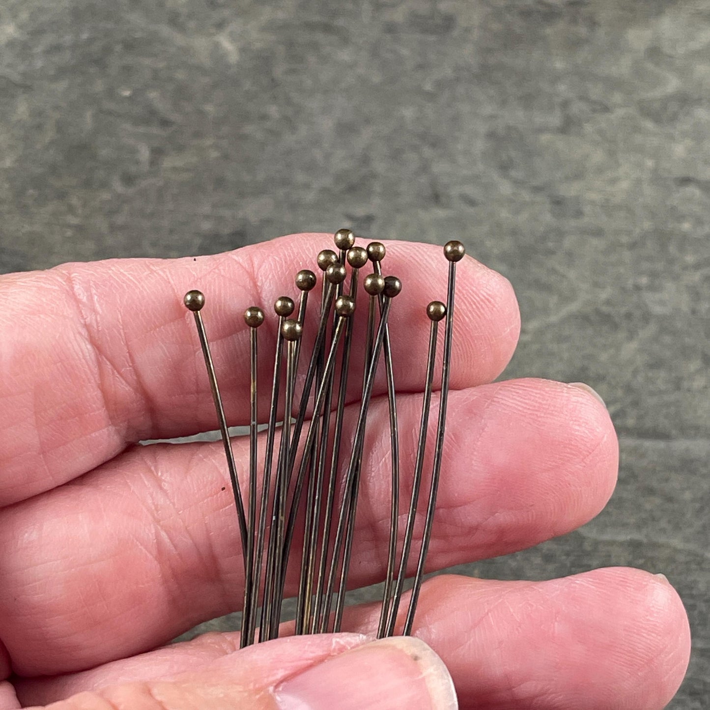 Antiqued Brass Ball Headpins, 2-1/4" 22g Ball Headpins - Bronze Head Pins (PH-BHP-AB) * Qty. 100