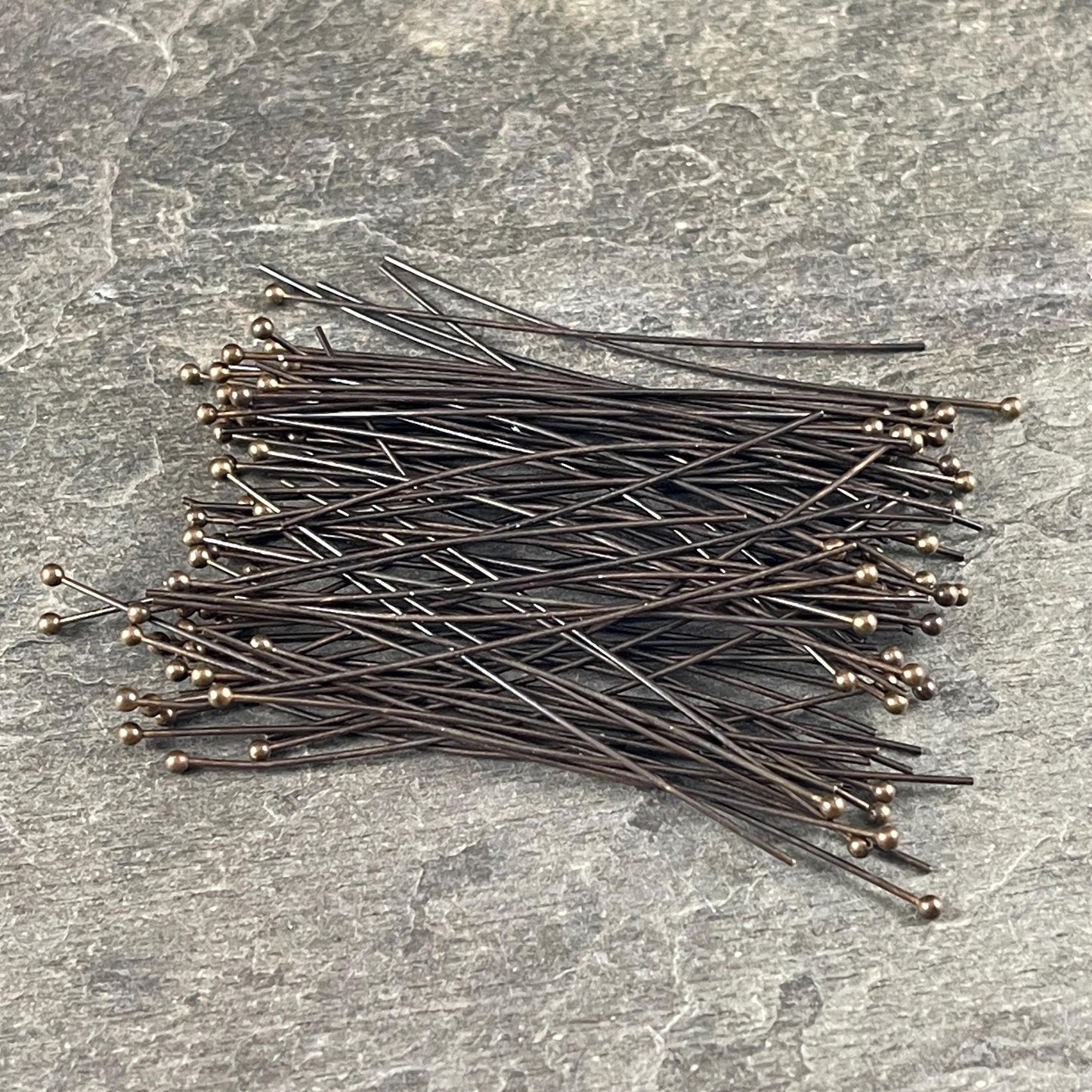 Antiqued Brass Ball Headpins, 2-1/4" 22g Ball Headpins - Bronze Head Pins (PH-BHP-AB) * Qty. 100