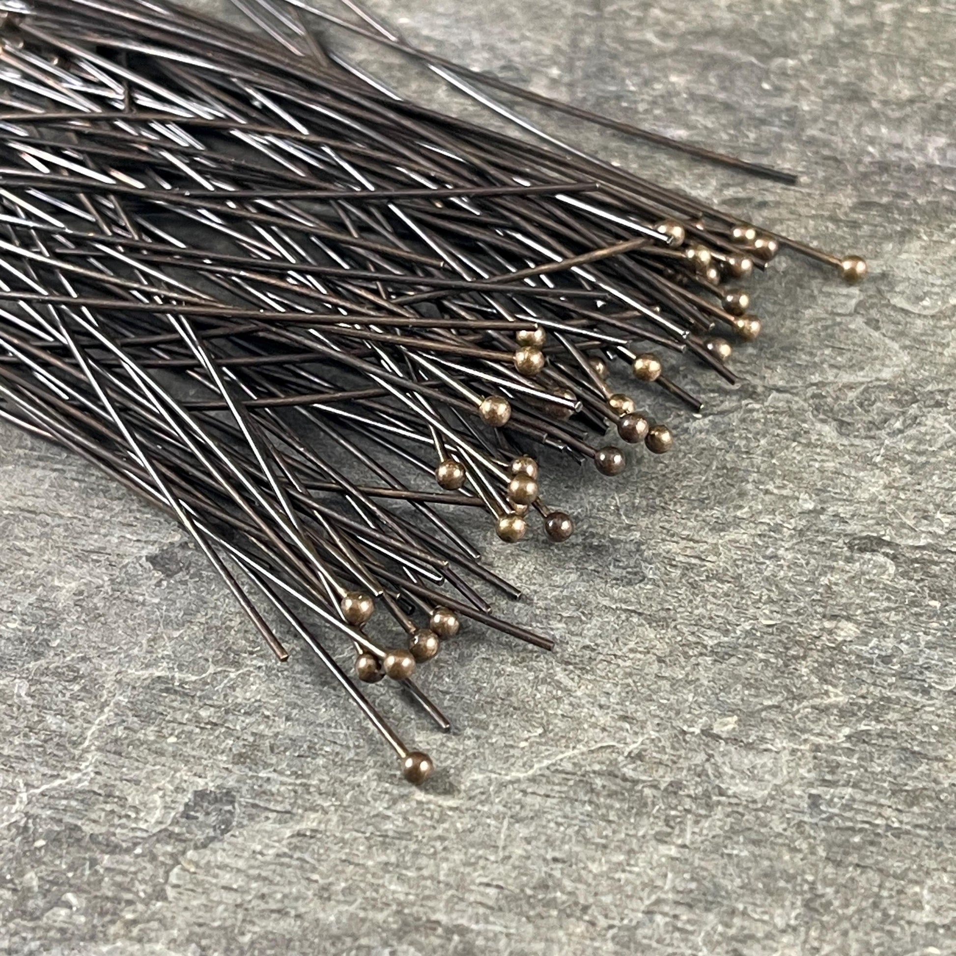 Antiqued Brass Ball Headpins, 2-1/4" 22g Ball Headpins - Bronze Head Pins (PH-BHP-AB) * Qty. 100