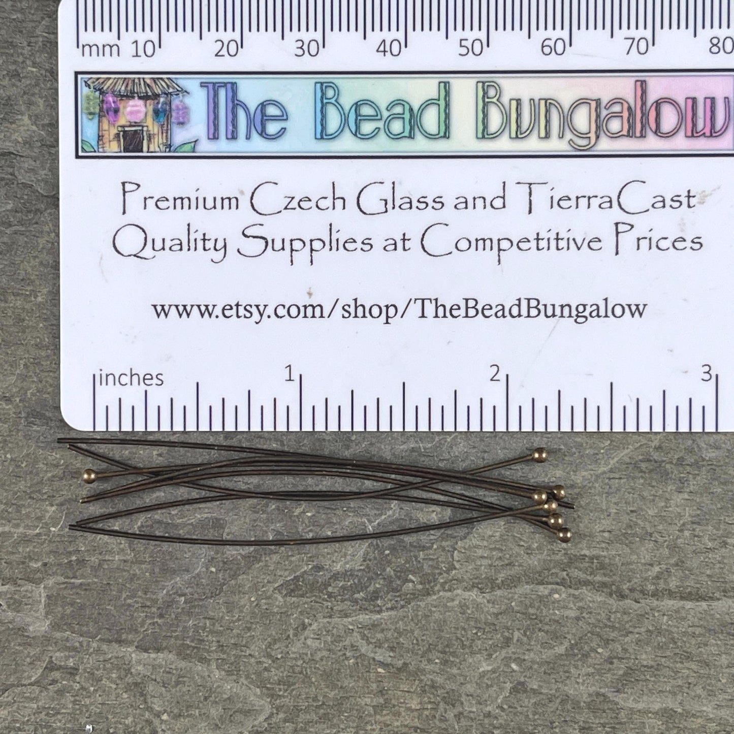 Antiqued Brass Ball Headpins, 2-1/4" 22g Ball Headpins - Bronze Head Pins (PH-BHP-AB) * Qty. 100
