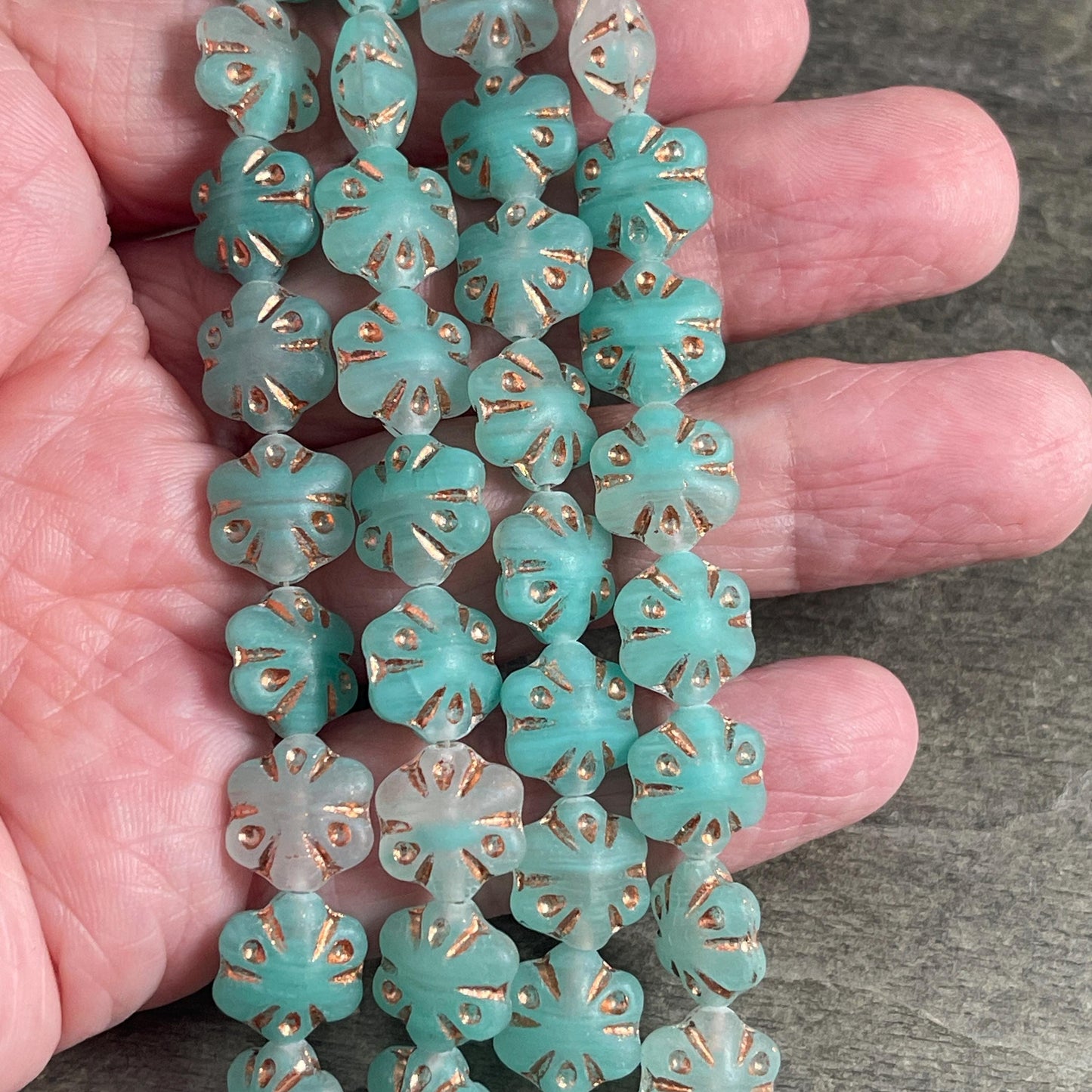 Czech Glass - 11mm Puffy Flower Bead, Clear and Jade Green (PFS4) * Qty. 10