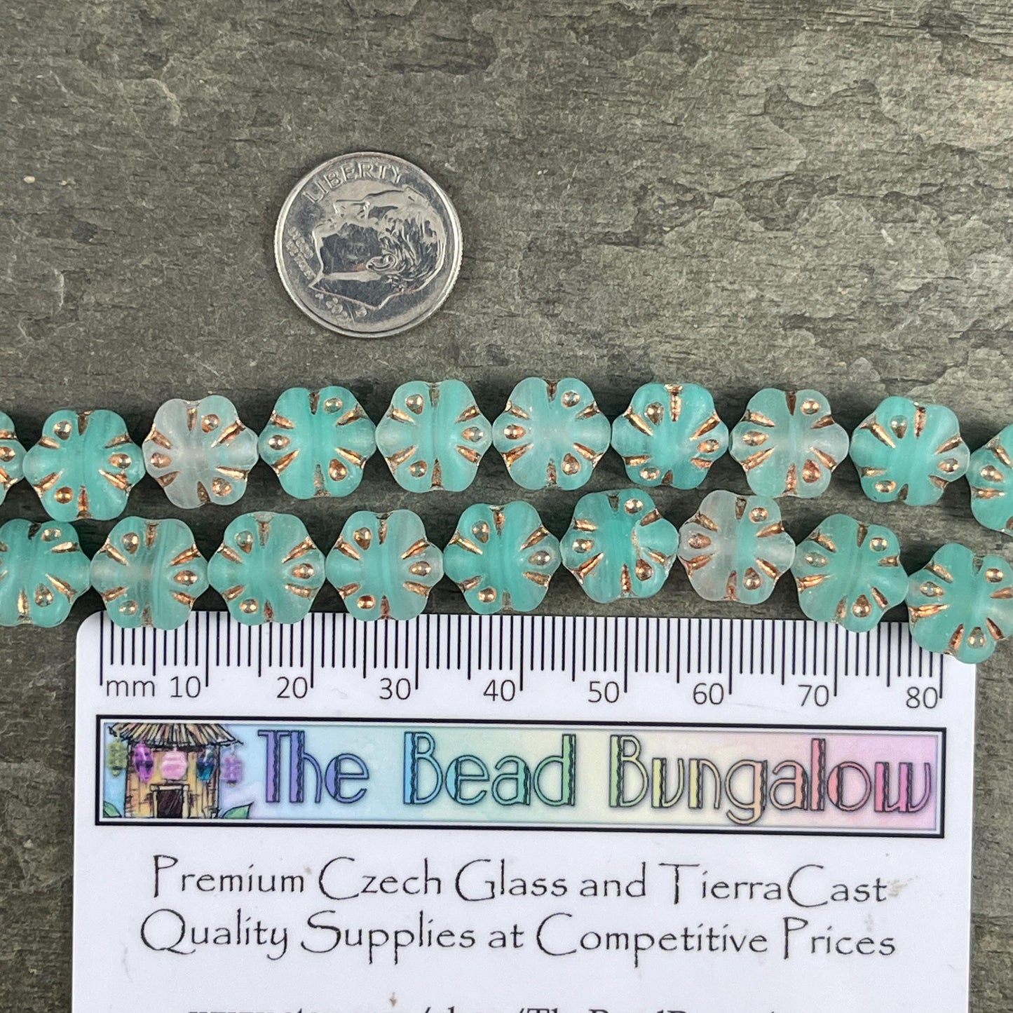 Czech Glass - 11mm Puffy Flower Bead, Clear and Jade Green (PFS4) * Qty. 10