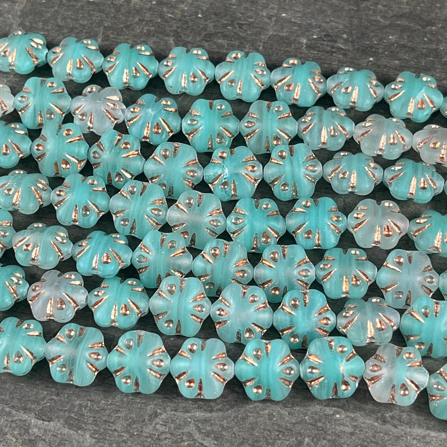 Czech Glass - 11mm Puffy Flower Bead, Clear and Jade Green (PFS4) * Qty. 10