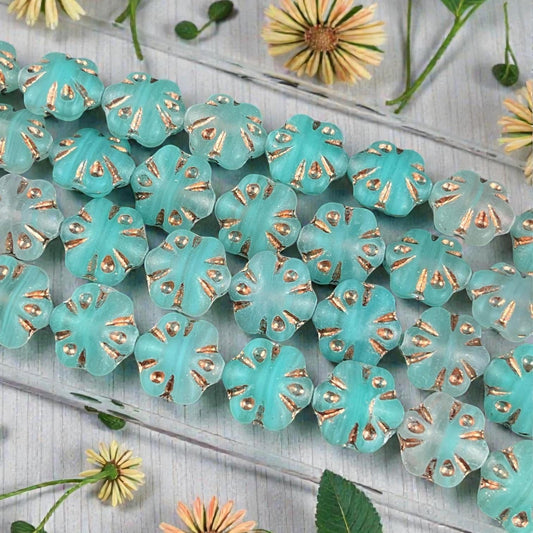 Czech Glass - 11mm Puffy Flower Bead, Clear and Jade Green (PFS4) * Qty. 10