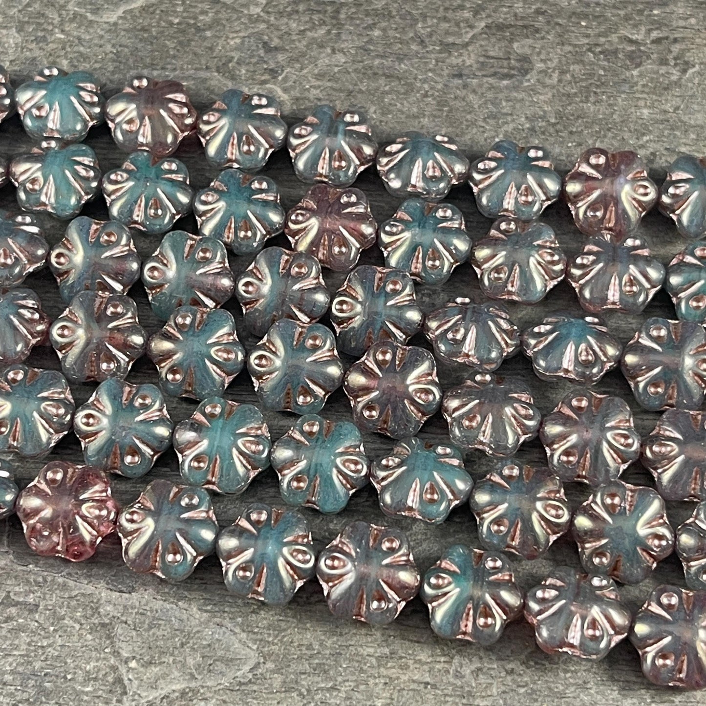 Czech Glass - 11mm Puffy Flower Bead, Dark Teal Green (PFS22) * Qty. 10