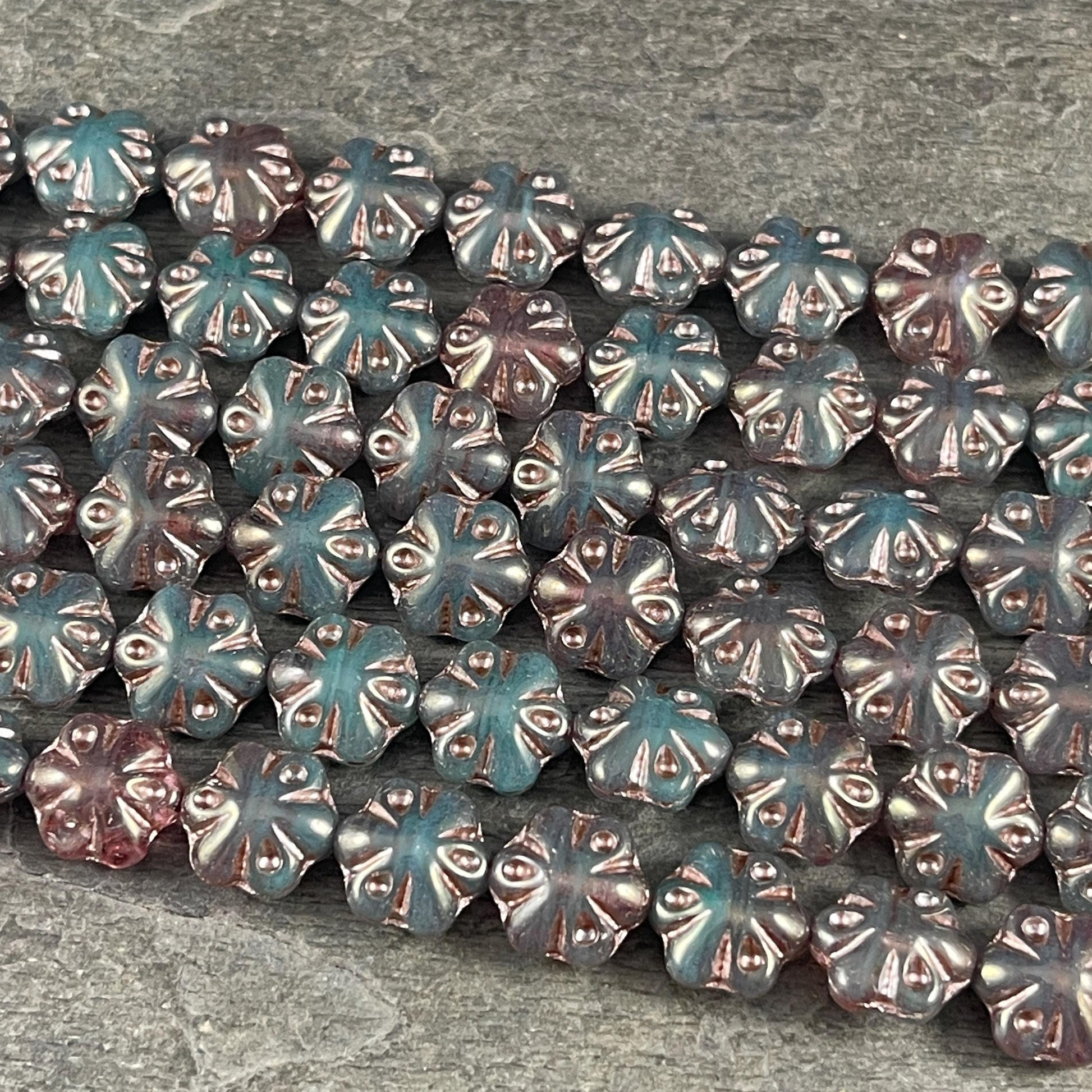 Czech Glass - 11mm Puffy Flower Bead, Dark Teal Green (PFS22) * Qty. 10