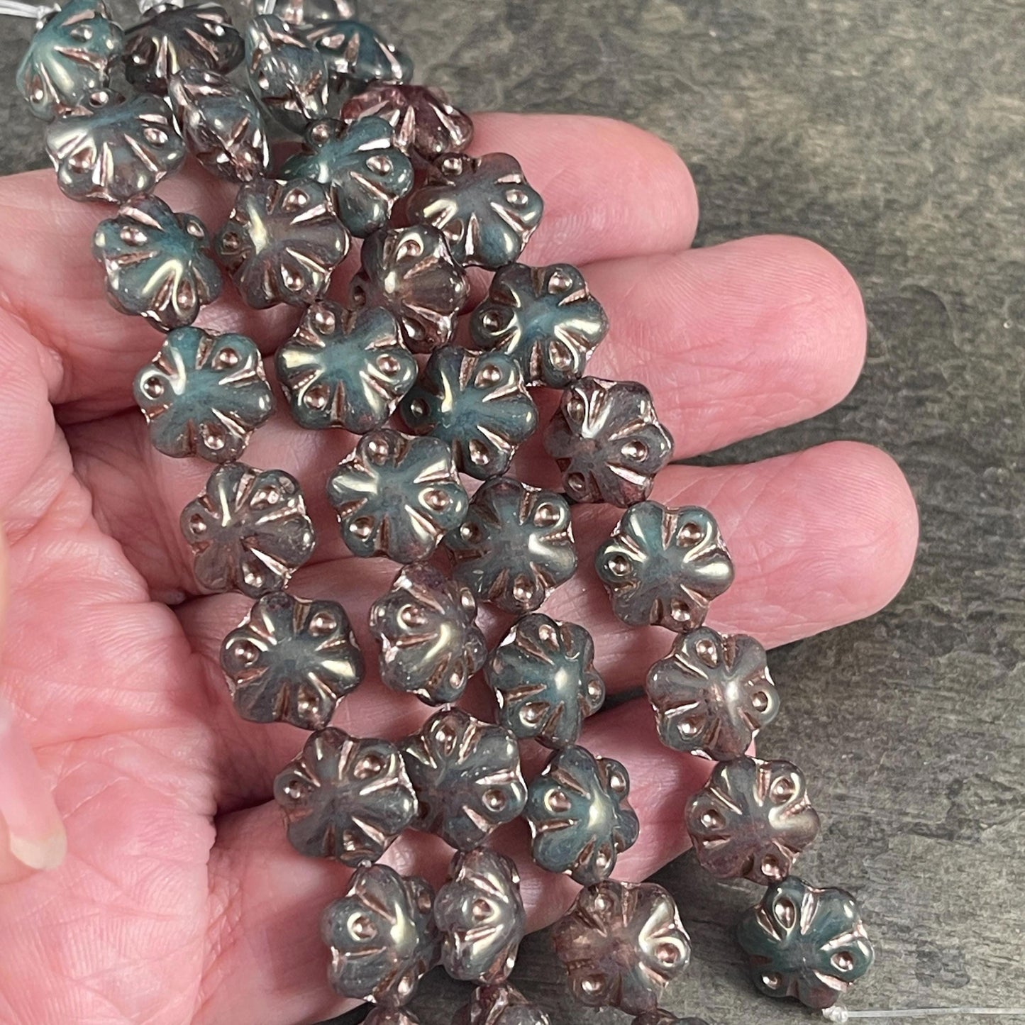 Czech Glass - 11mm Puffy Flower Bead, Dark Teal Green (PFS22) * Qty. 10