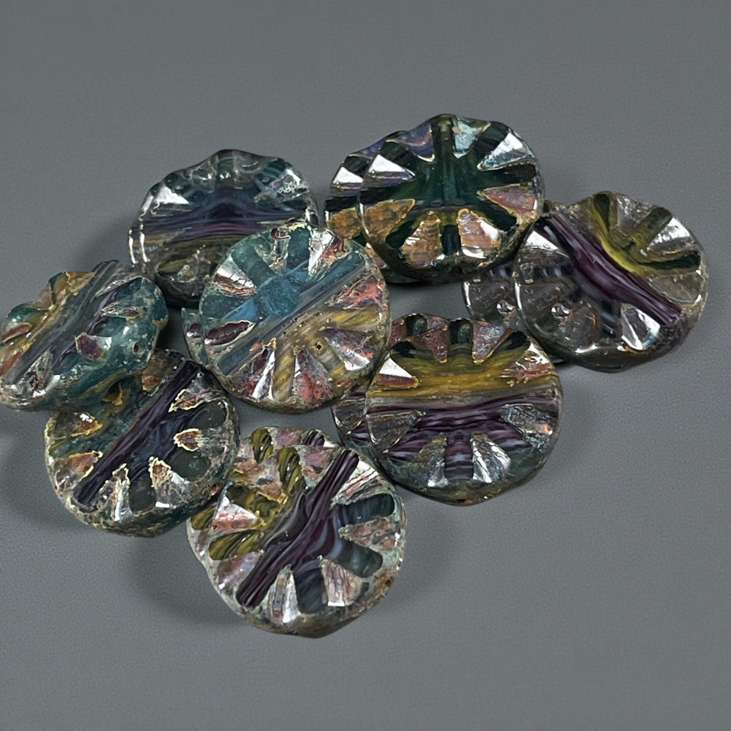 Czech Glass Beads, 18mm Table Cut Wheel, Multi-Color Blend * 8 Beads