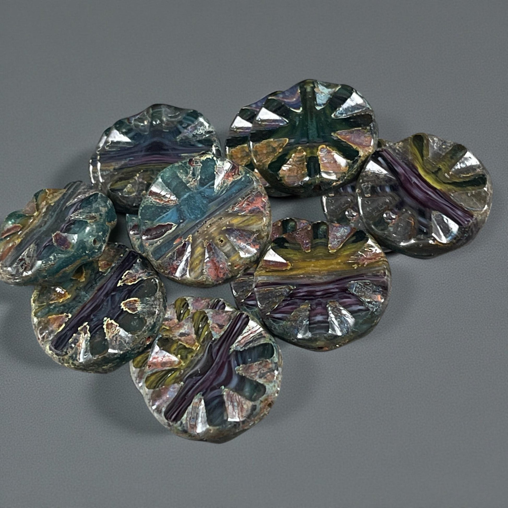 Czech Glass Beads, 18mm Table Cut Wheel, Multi-Color Blend * 8 Beads
