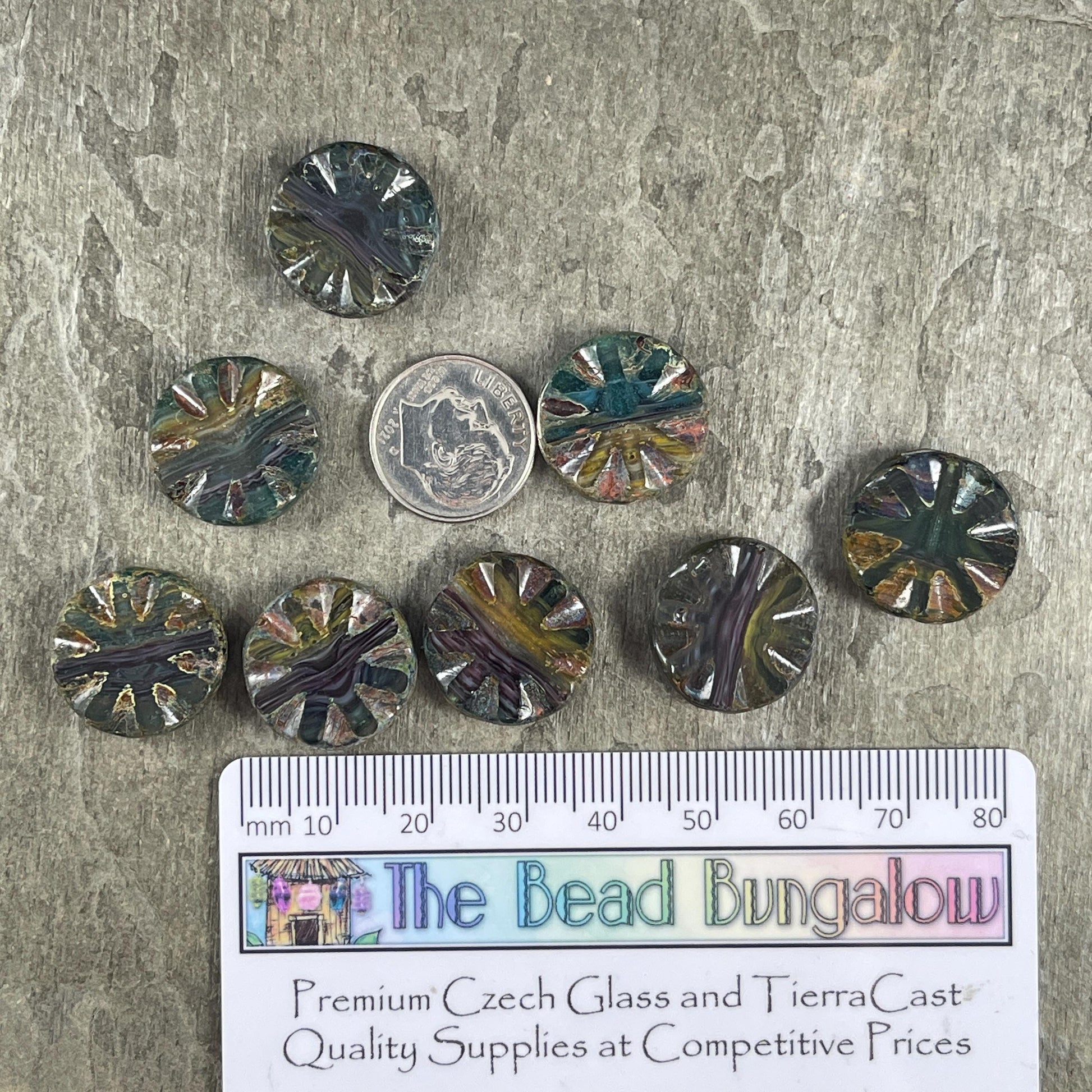 Czech Glass Beads, 18mm Table Cut Wheel, Multi-Color Blend * 8 Beads