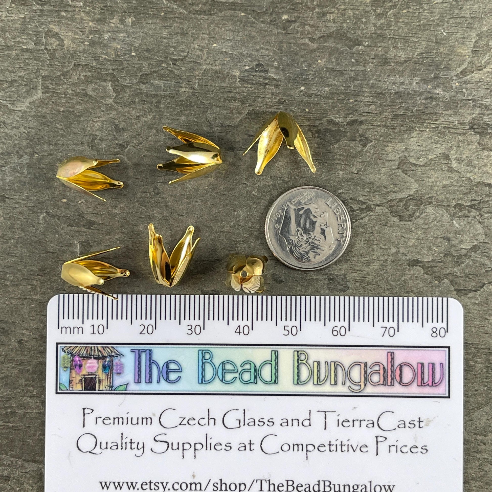 4-Petal Expandable Gold Bead Caps, 13x7mm (O016-11) * 50 Bead Caps