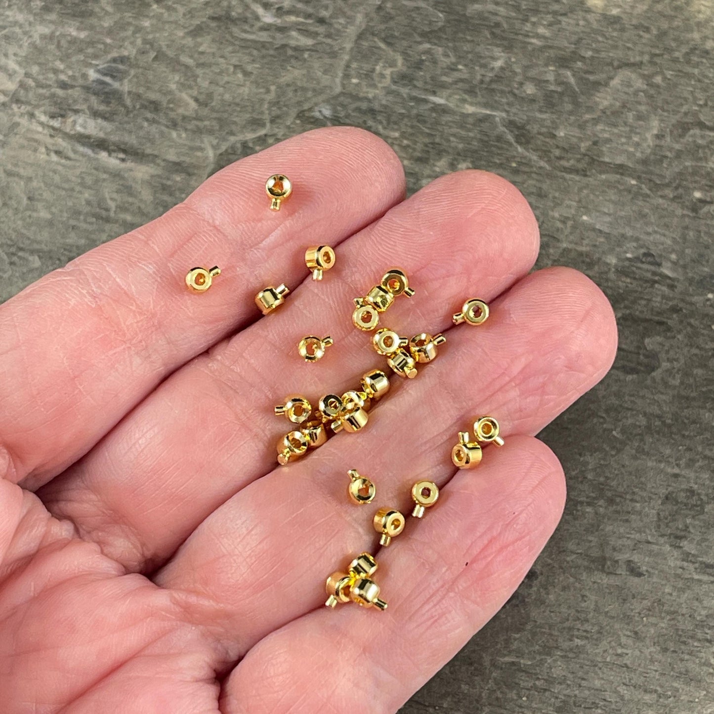 4mm One-Step Crimp Beads for Wire, 18k Gold Plated Brass (Z030-17B-G) * Qty. 20