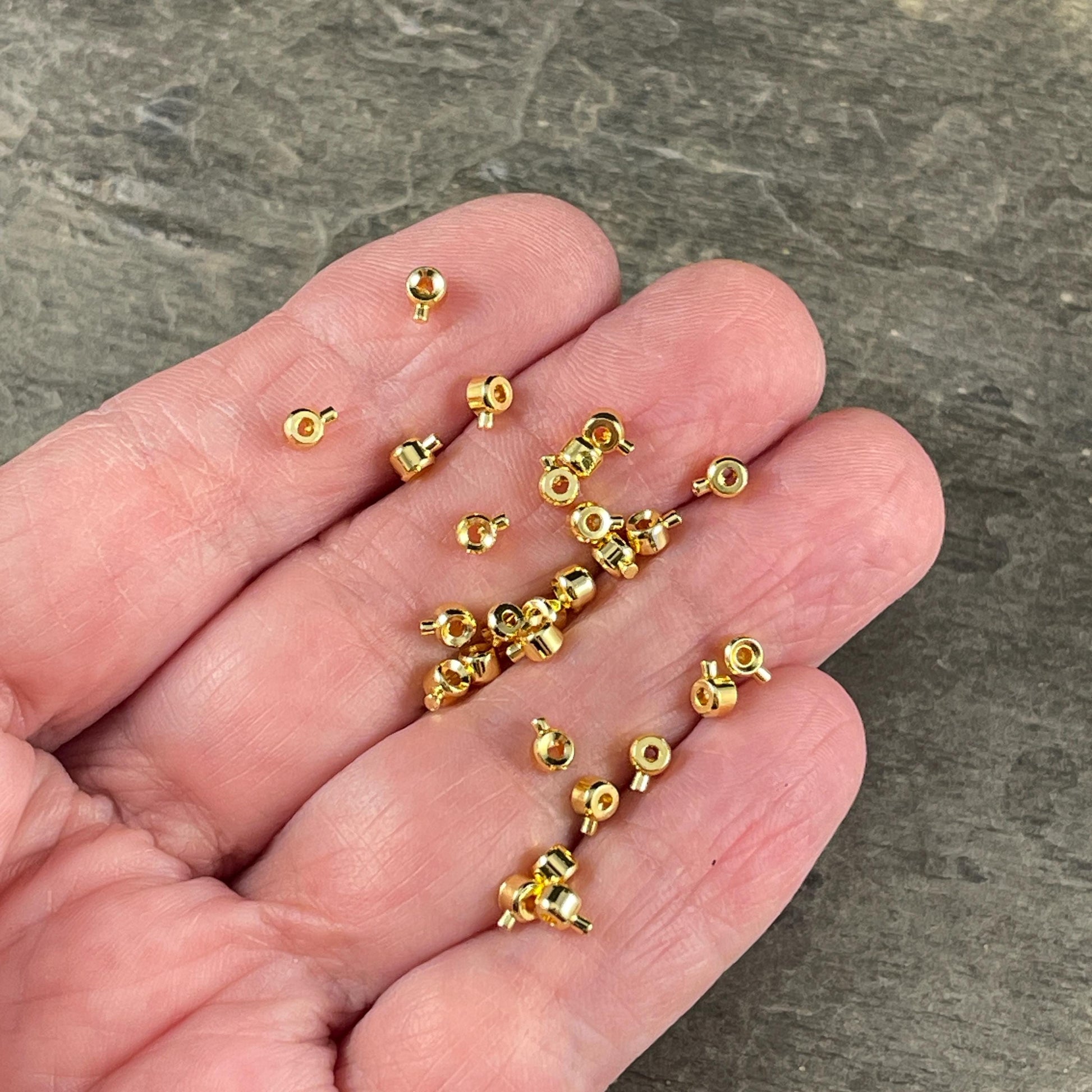4mm One-Step Crimp Beads for Wire, 18k Gold Plated Brass (Z030-17B-G) * Qty. 20