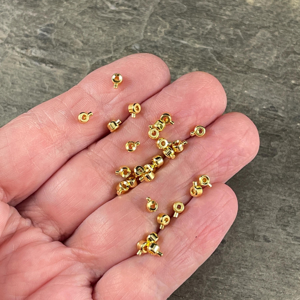 4mm One-Step Crimp Beads for Wire, 14k Gold Plated Brass (Z030-17A-G) * Qty. 30