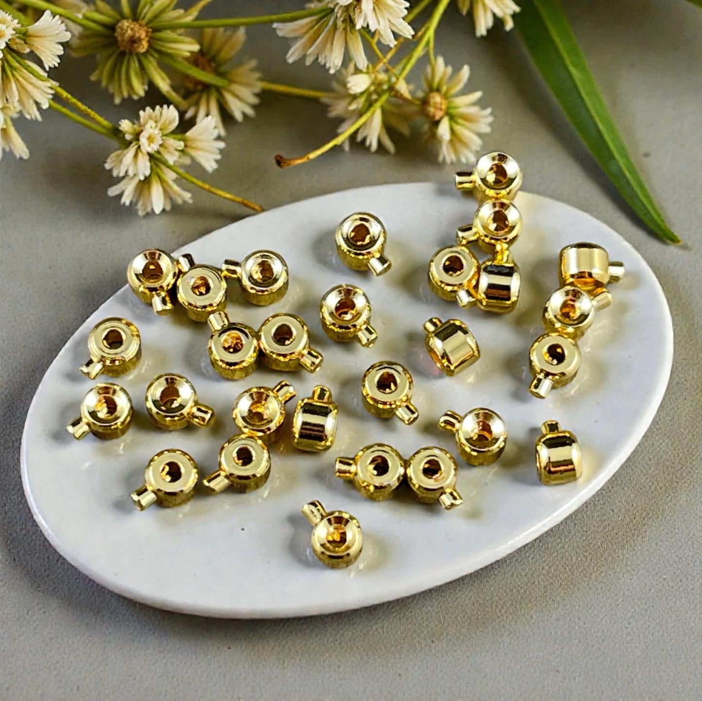 4mm One-Step Crimp Beads for Wire, 18k Gold Plated Brass (Z030-17B-G) * Qty. 20