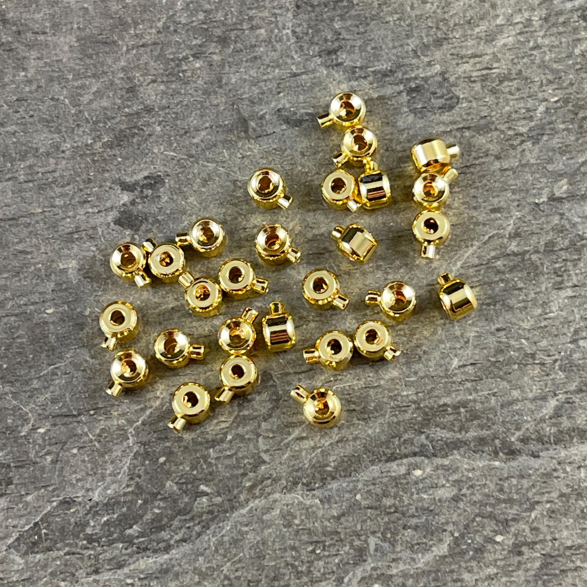 4mm One-Step Crimp Beads for Wire, 18k Gold Plated Brass (Z030-17B-G) * Qty. 20