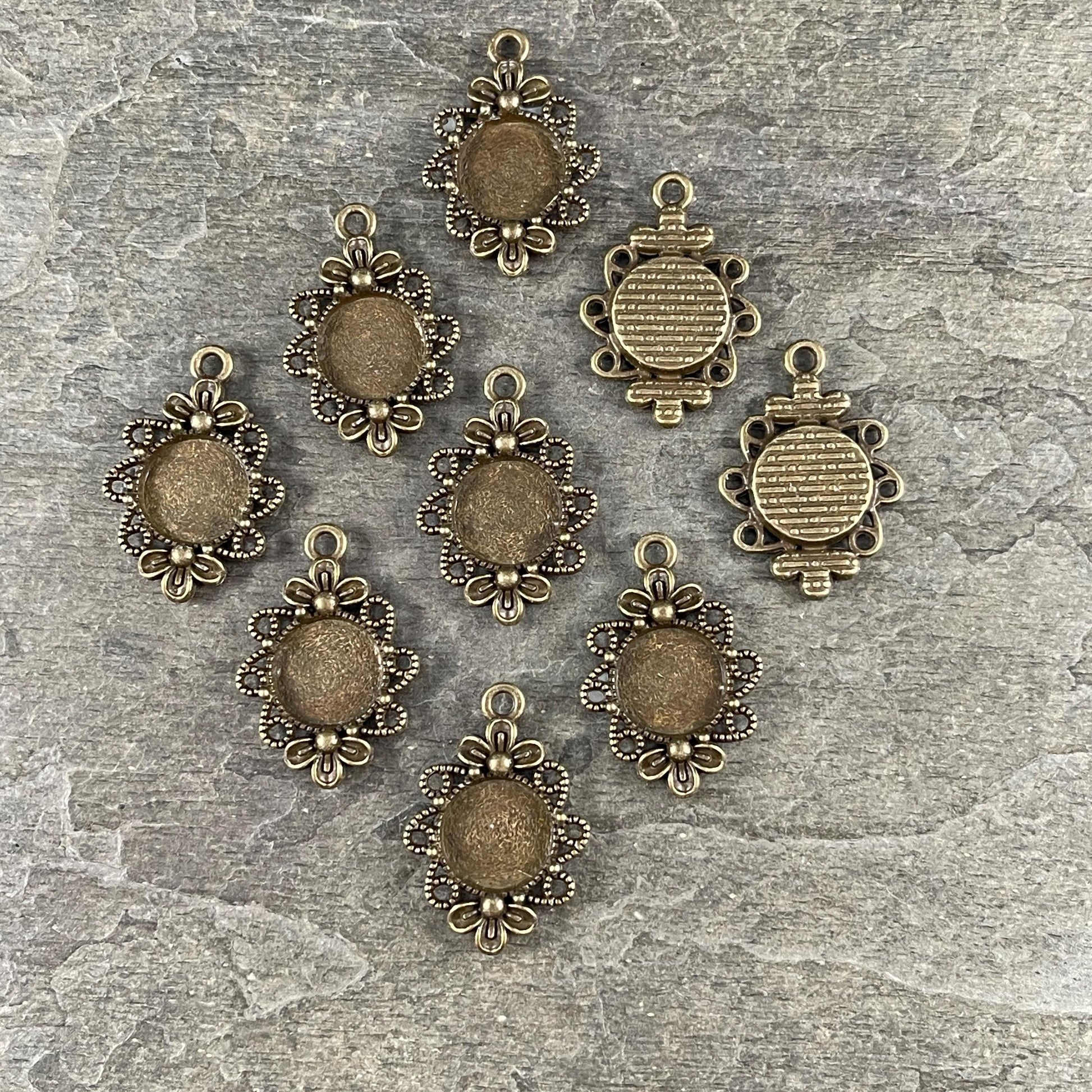 12mm Cabochon Bezel, 30x21mm Antiqued Brass Tibetan Style Pendant (M018-131AB) * Qty. 20