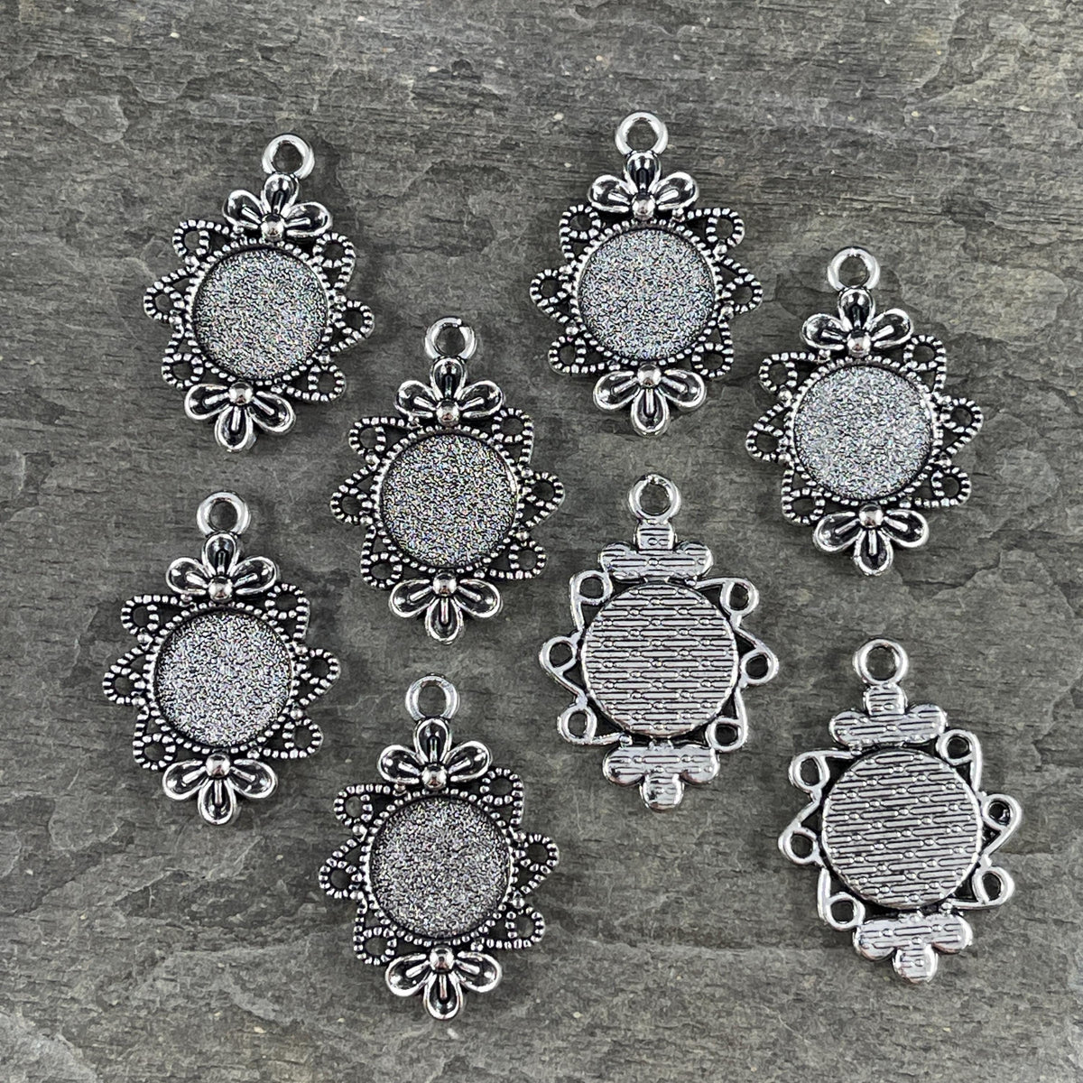 12mm Cabochon Bezel, 30x20mm Antiqued Silver Tibetan Style Pendant (R344-247AS) * Qty. 20