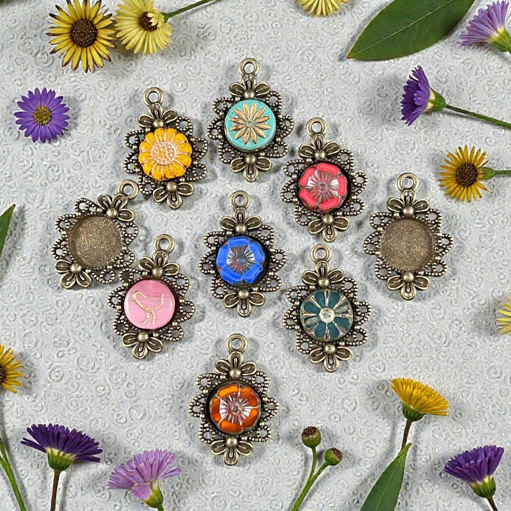 12mm Cabochon Bezel, 30x21mm Antiqued Brass Tibetan Style Pendant (M018-131AB) * Qty. 20