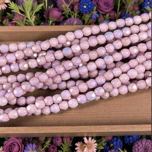 Czech Glass Beads - 4mm Faceted Round, Dusty Pink and Pale Purple (FP4/PP) * Qty. 50