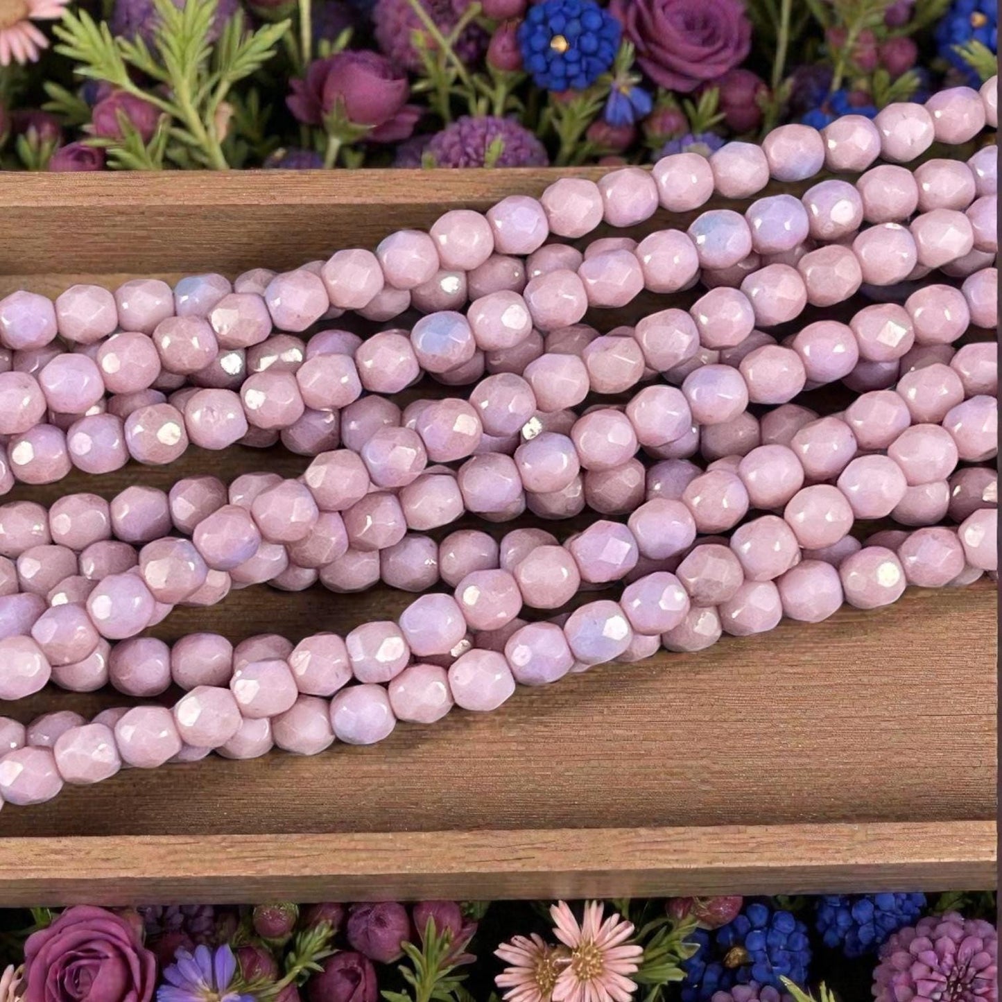 Czech Glass Beads - 4mm Faceted Round, Dusty Pink and Pale Purple (FP4/PP) * Qty. 50