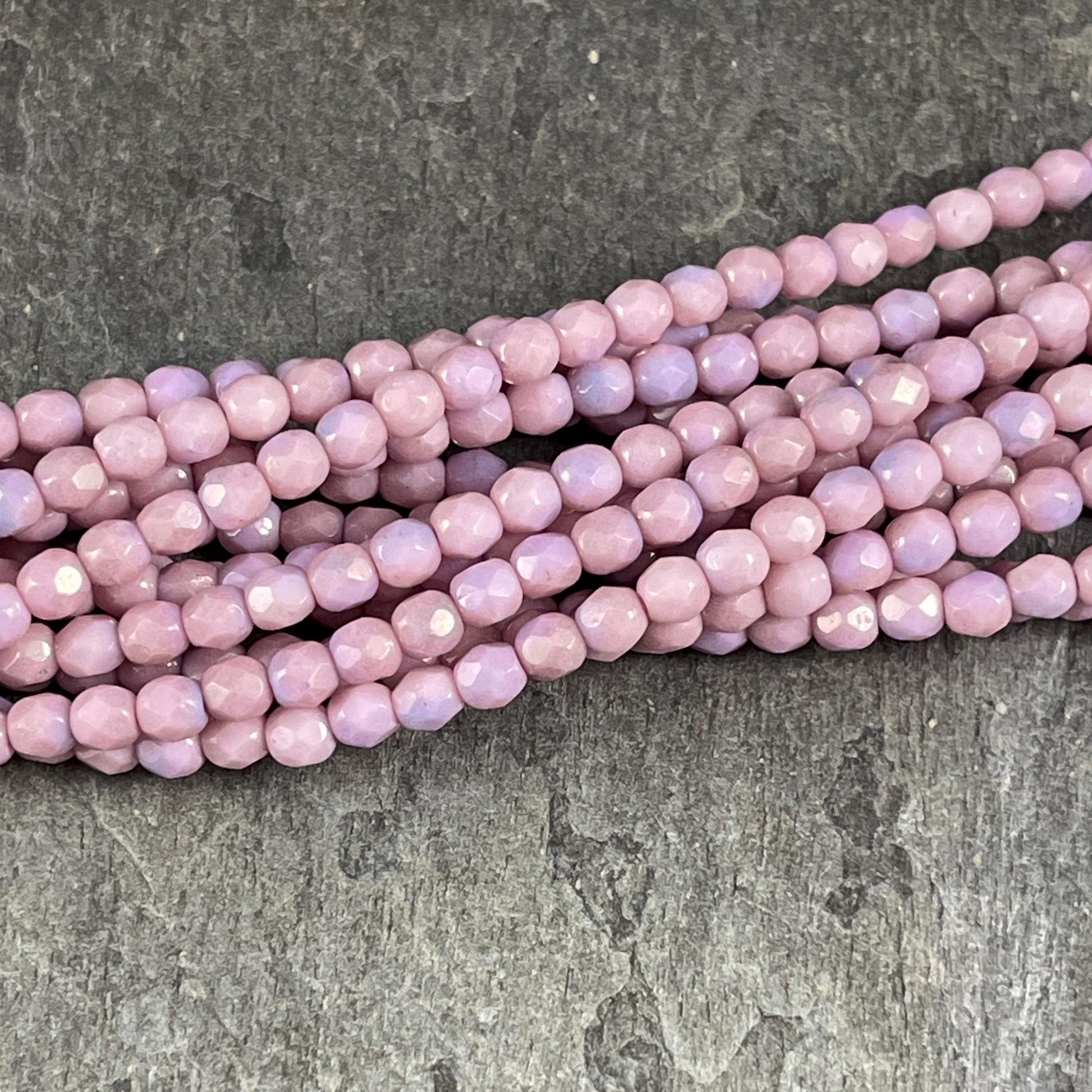 Czech Glass Beads - 4mm Faceted Round, Dusty Pink and Pale Purple (FP4/PP) * Qty. 50