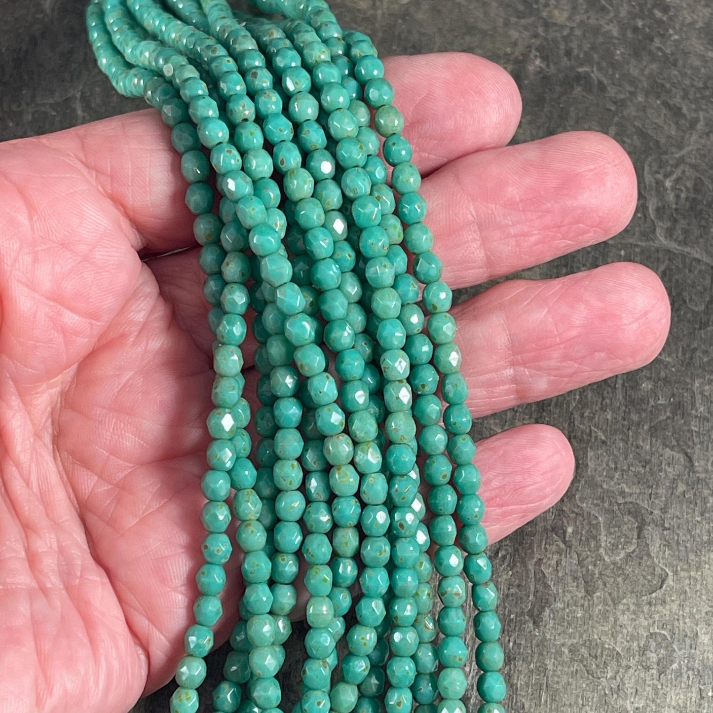 Czech Glass Beads - 4mm Faceted Round, Dark Turquoise Green (FP4/TG) * Qty. 50