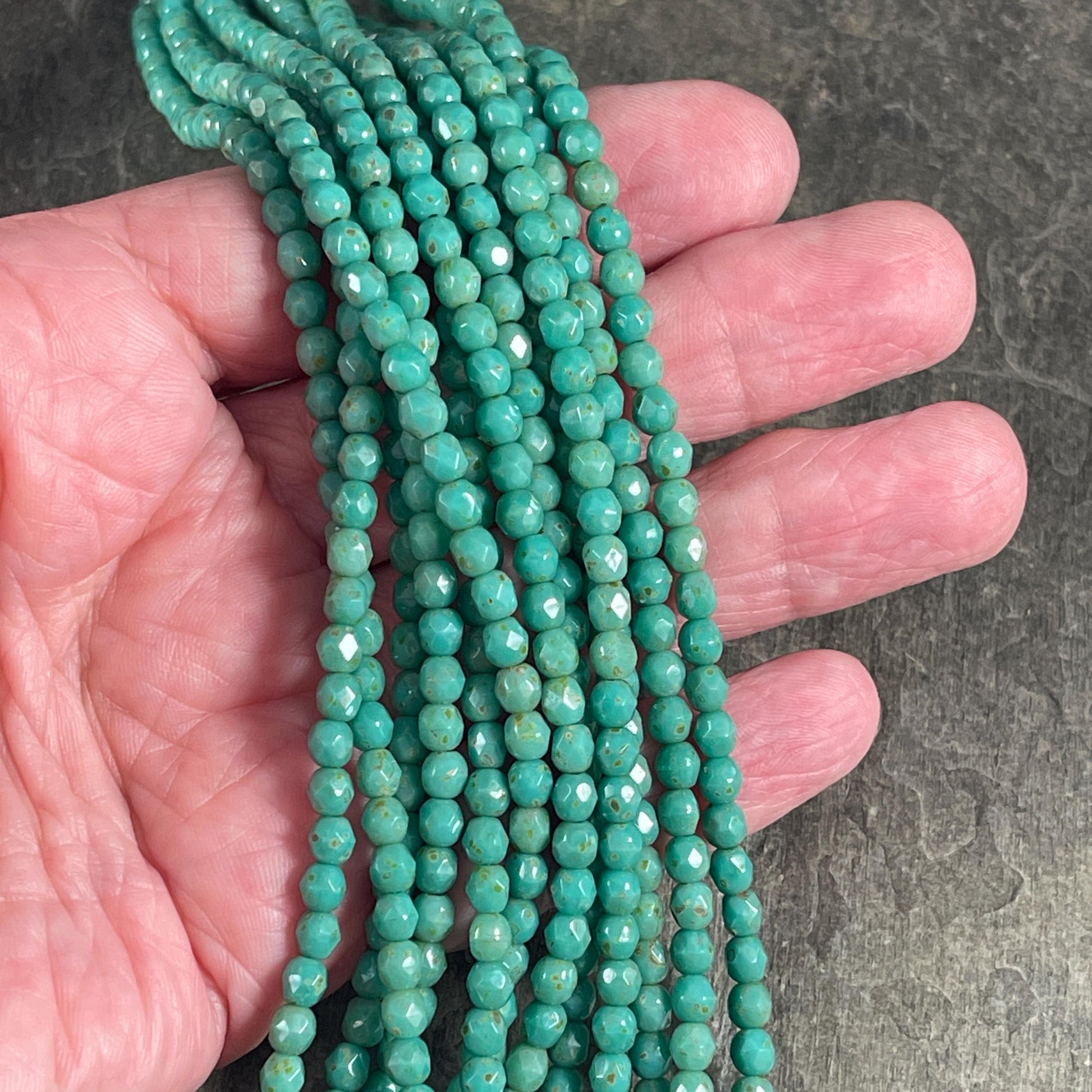 Czech Glass Beads - 4mm Faceted Round, Dark Turquoise Green (FP4/TG) * Qty. 50