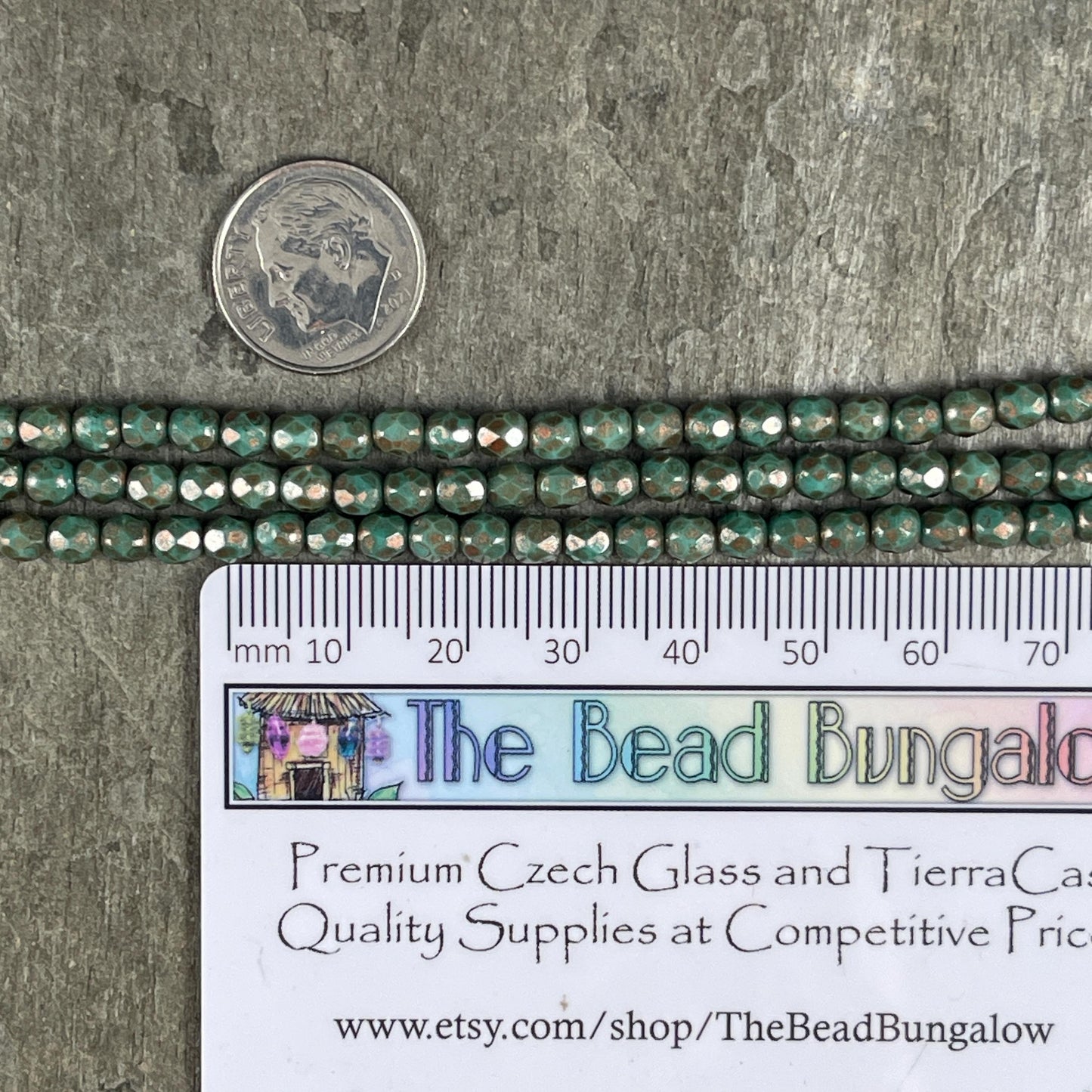 Czech Glass Beads - 4mm Faceted Round, Turquoise Green with Copper Picasso (FP4/TP) * Qty. 50