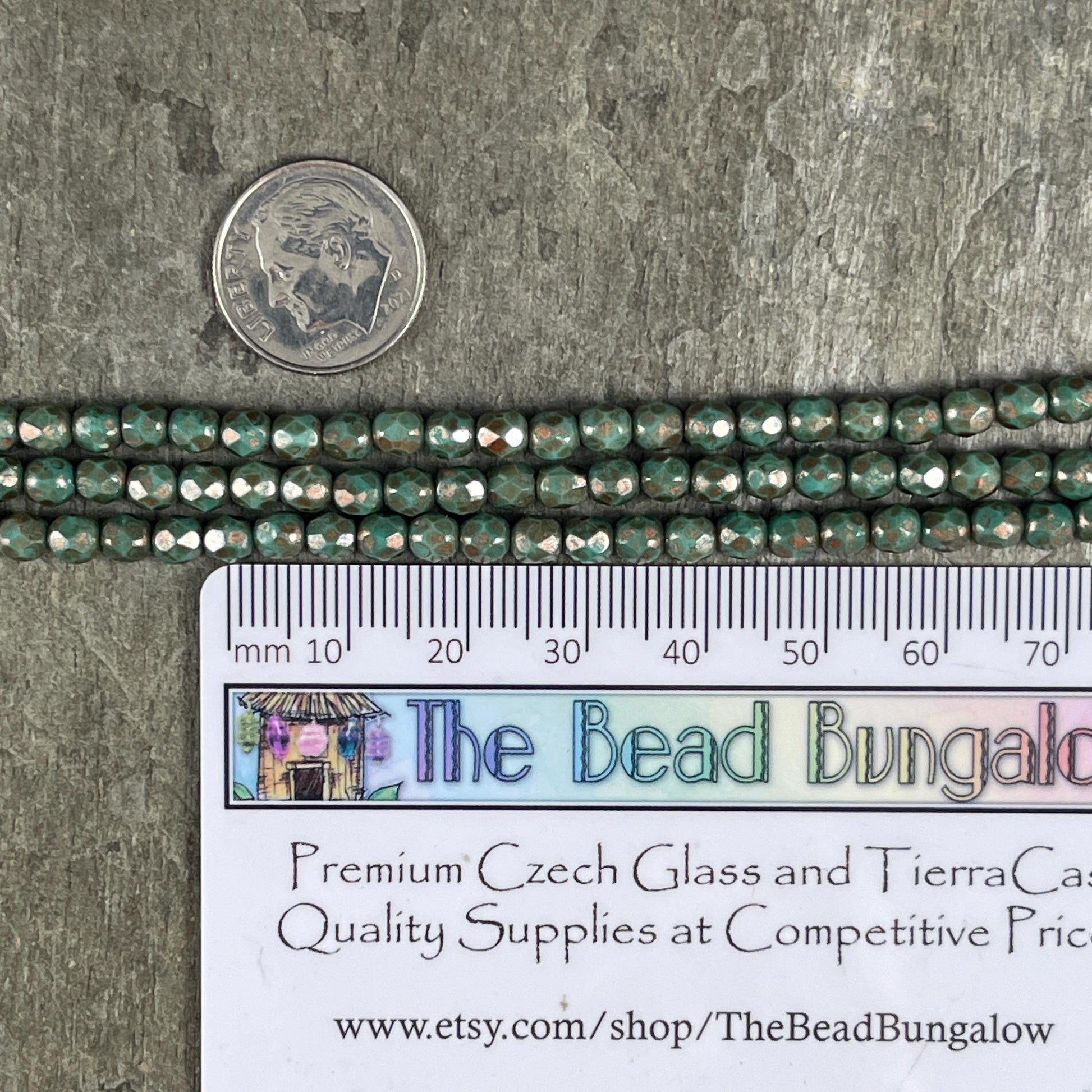 Czech Glass Beads - 4mm Faceted Round, Turquoise Green with Copper Picasso (FP4/TP) * Qty. 50