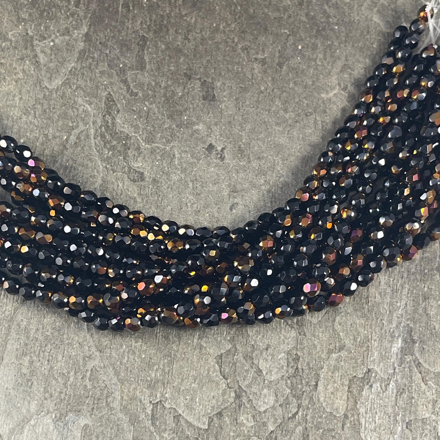 Czech Glass Beads - 4mm Faceted Round, Black with Metallic Half-Coat (FP4/BC) * Qty. 50