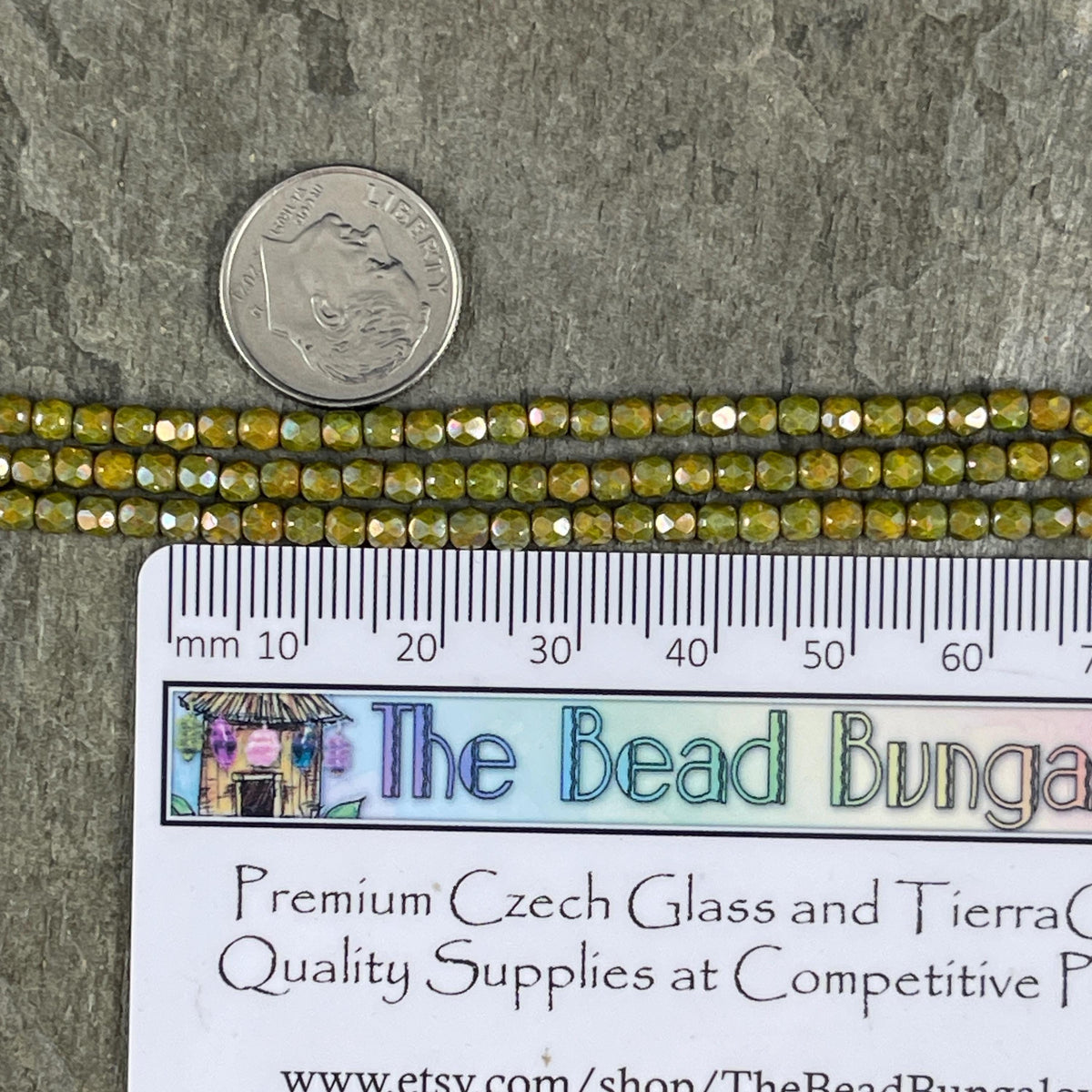 Czech Glass Beads - 3mm Faceted Round, Opaque Olive Green Luster (FP3/OL) * Qty. 50