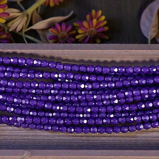 Czech Glass Beads - 3mm Faceted Round, Opaque Dark Purple (FP3/OP) * Qty. 50
