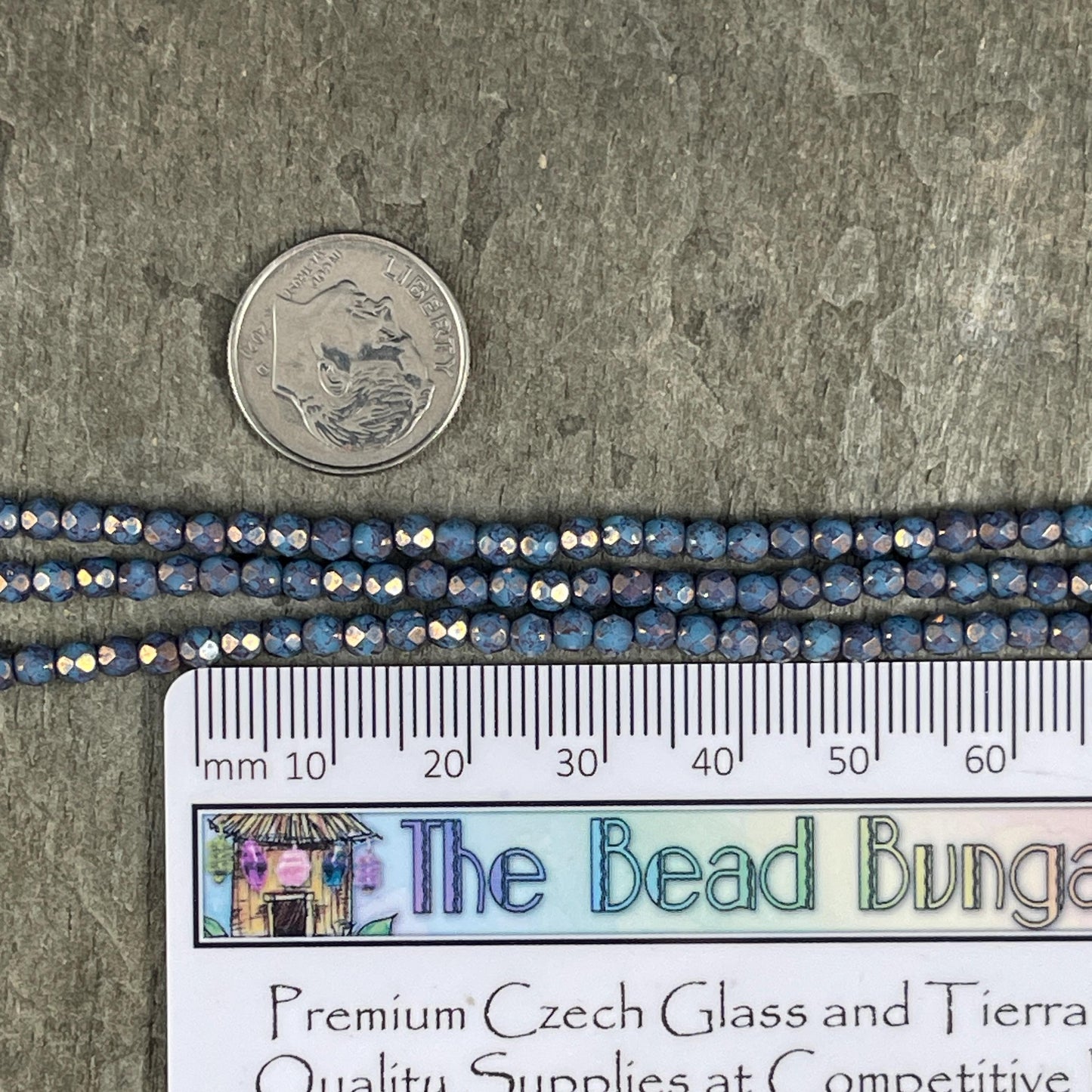 Czech Glass Beads - 3mm Faceted Round, Denim Blue with Indigo Picasso (FP3/IN) * Qty. 50