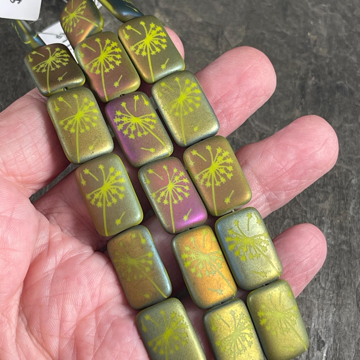 Czech Glass - 19x12mm Laser Etched Rectangle, Dandelion Wish (LTPG-525) * 6 Beads