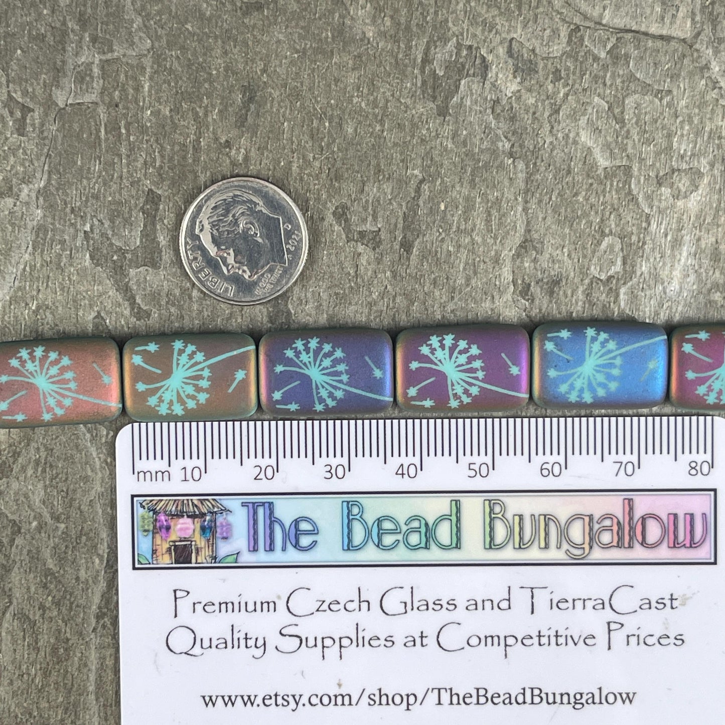 Czech Glass - 19x12mm Laser Etched Rectangle, Dandelion Wish Flower (LTPG-532) * 6 Beads