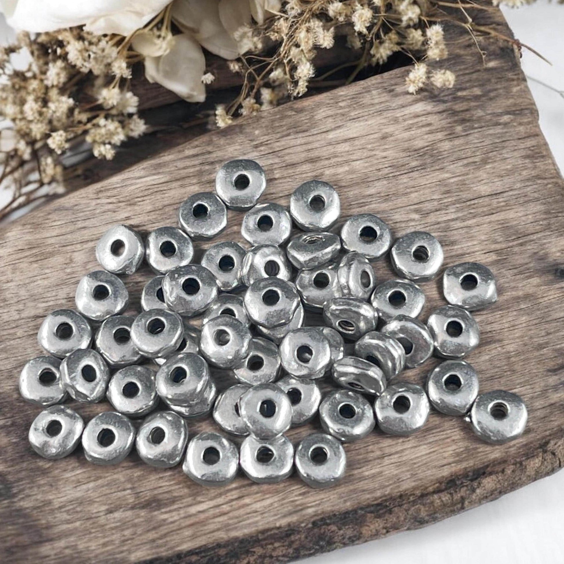 TierraCast 5mm Heishi Nugget, Organic Rondelle Spacer, Antiqued Pewter (PF/398-04) * Qty. 30