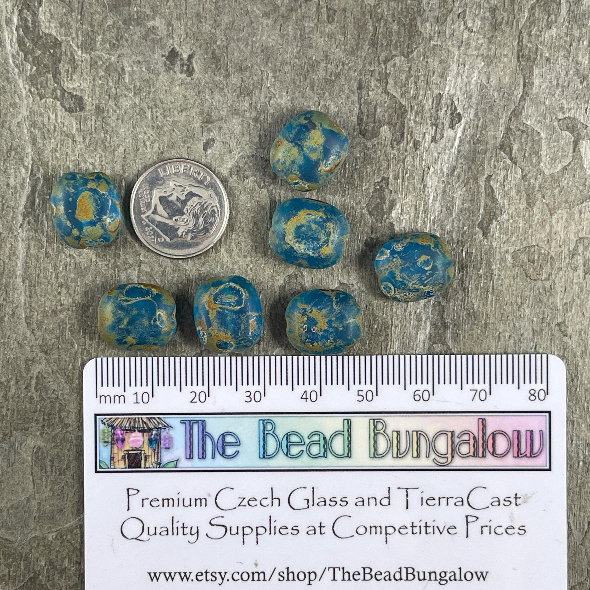 Czech Glass Beads - 13x12mm Coin, Matte Blue and Aqua Picasso (MatteCoin) * 10 Beads