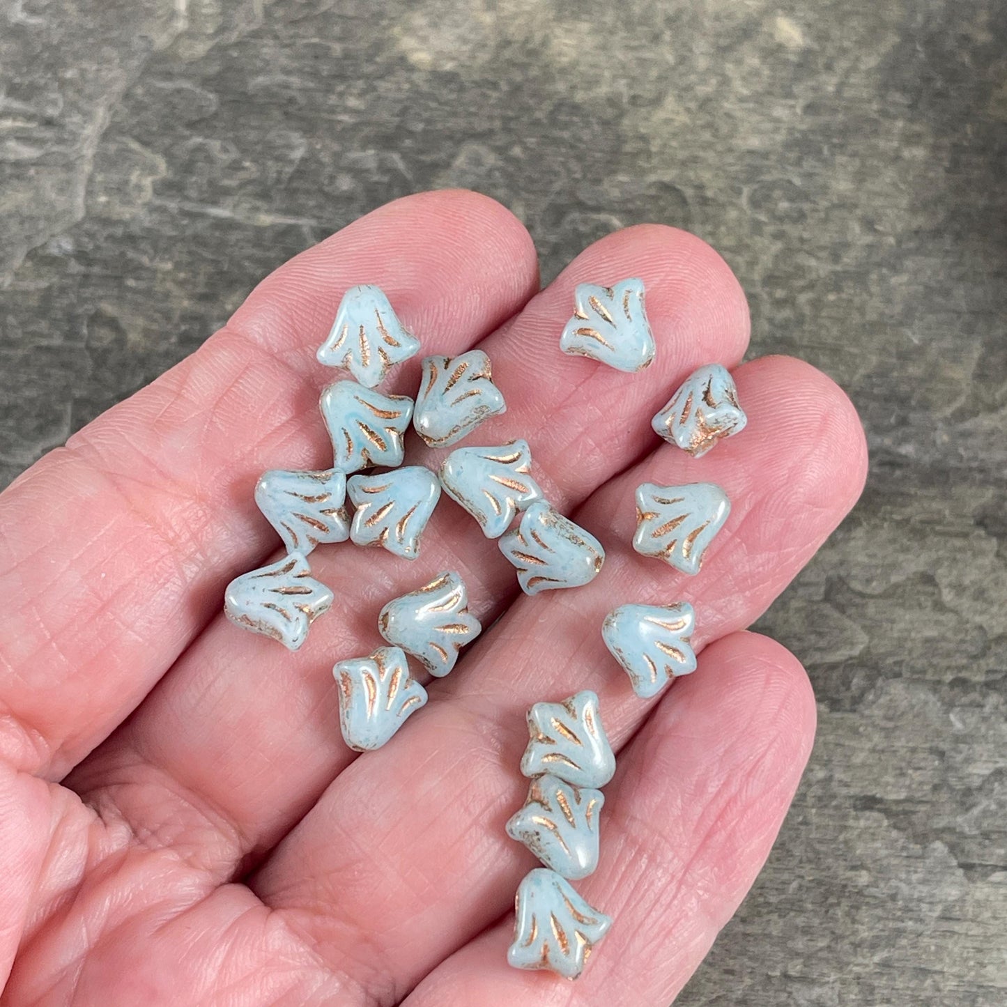 Czech Glass Beads - 9mm Day Lily - Mint with Copper Wash (DLily24) * Qty. 17