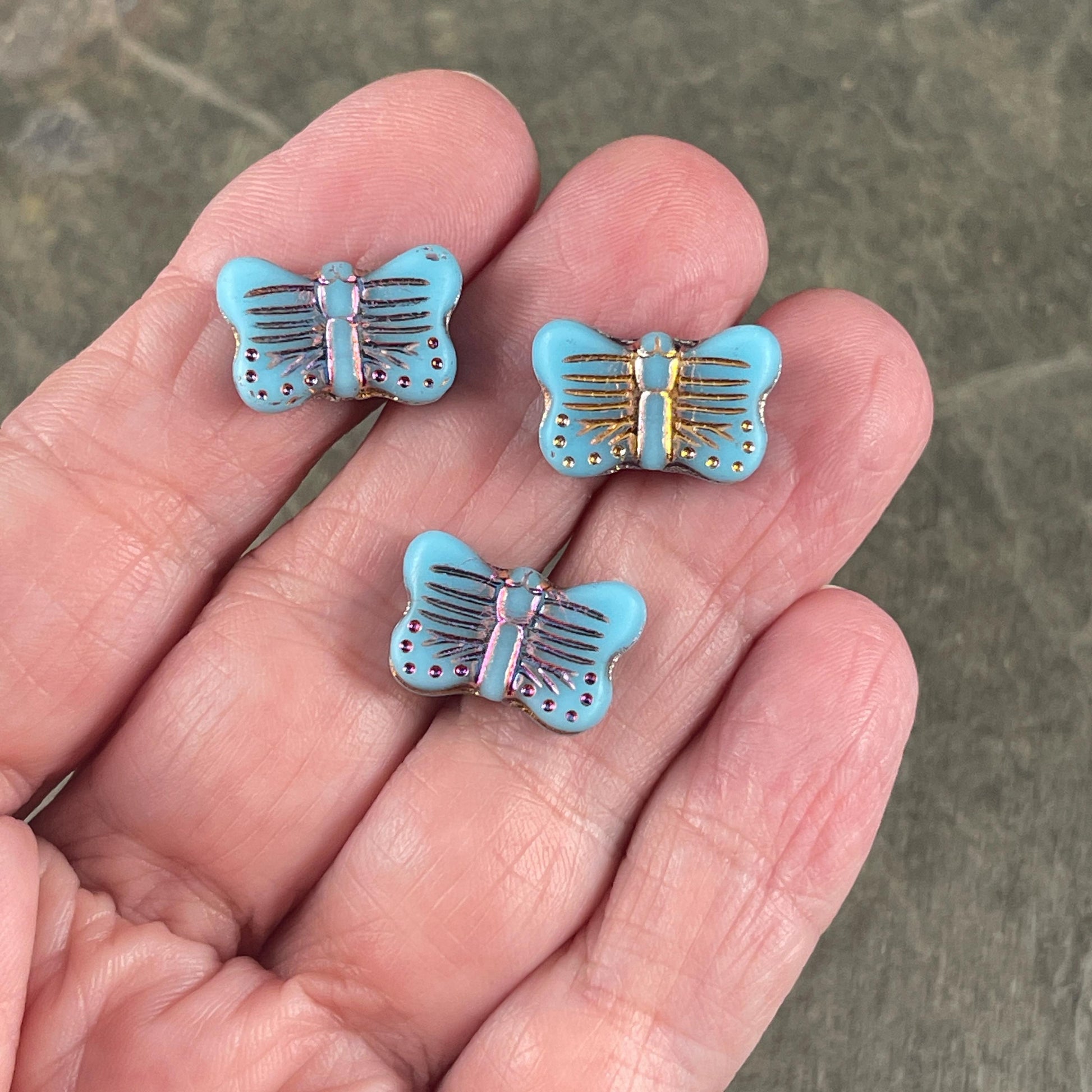 Czech Glass - 16x11mm Butterfly Shape Bead - Sky Blue with Sliperit Finish (FLY/N-0393) * 6 Beads