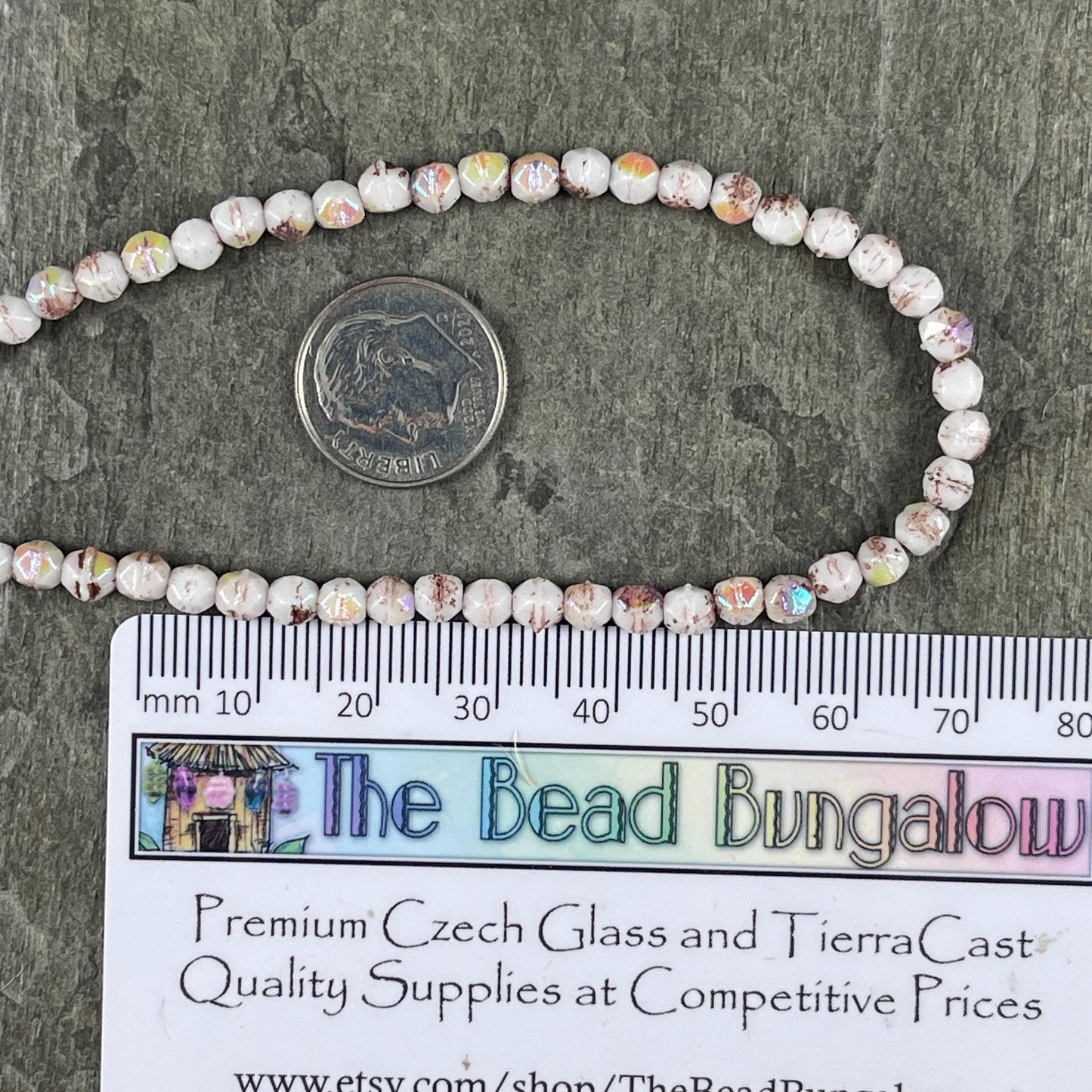 Czech Glass Beads - 4mm English Cut, White with Rainbow AB and Brown Wash (EC/N-0129) * Qty. 50