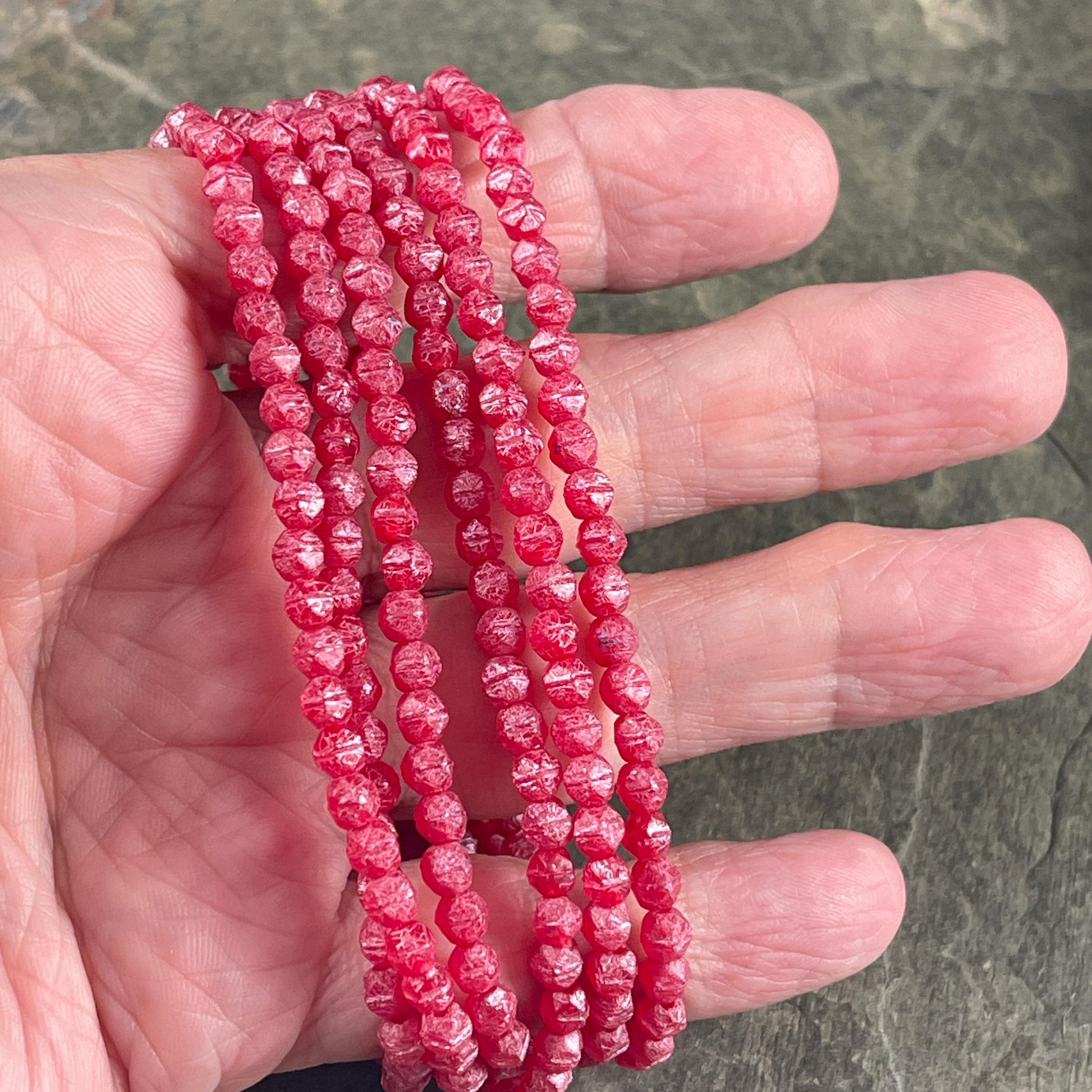 Czech Glass Beads - 4mm English Cut, Ruby Red with Pink Wash and Etched Finish (EC/N-0118) * Qty. 50