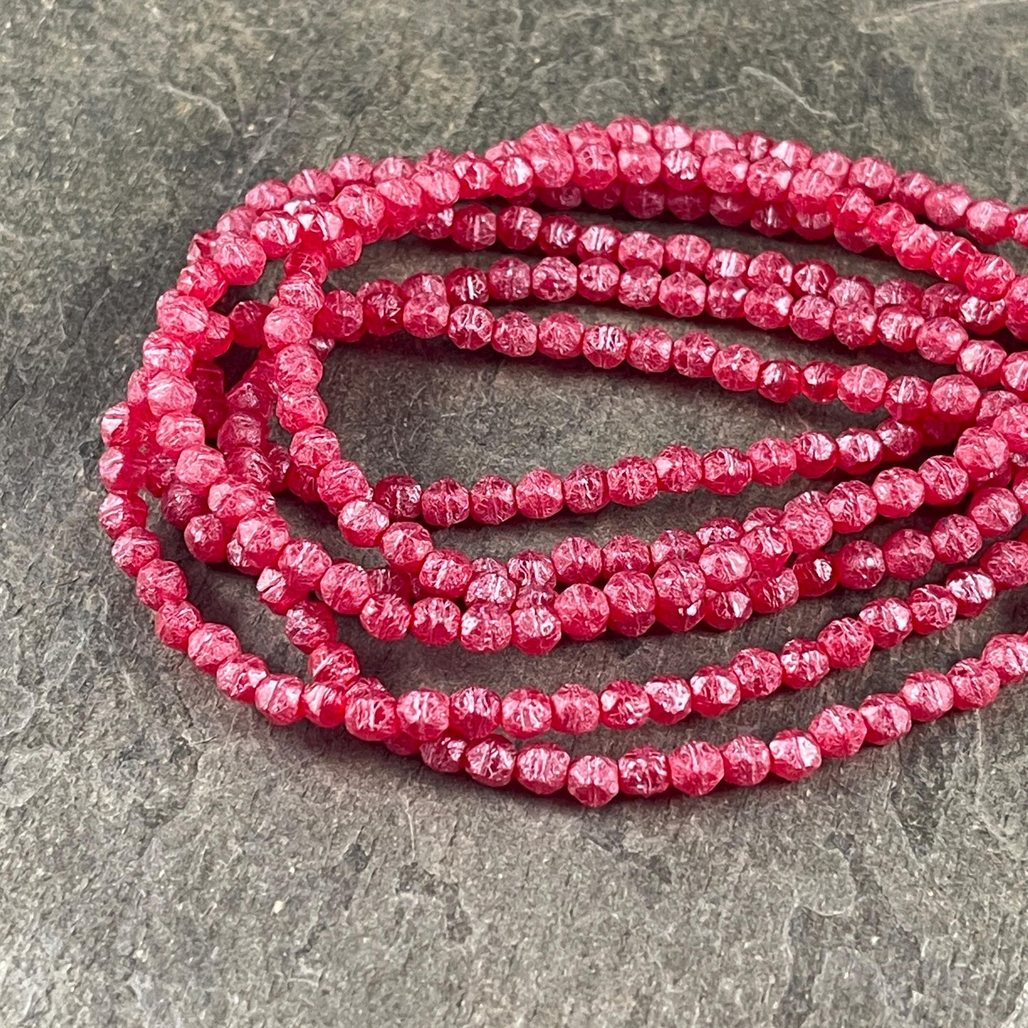 Czech Glass Beads - 4mm English Cut, Ruby Red with Pink Wash and Etched Finish (EC/N-0118) * Qty. 50