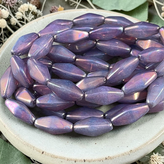 Czech Glass Beads - 14x7mm Rhombus, Thistle with Mother of Pearl Finish (RHO/N-2155) * Qty. 10 Beads