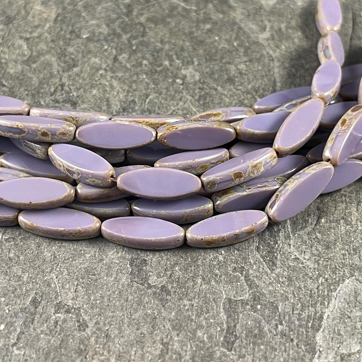 Czech Glass Beads - 16x6mm Table Cut Spindle, Lavender Picasso (Spndl-Lsm) * 8 Beads