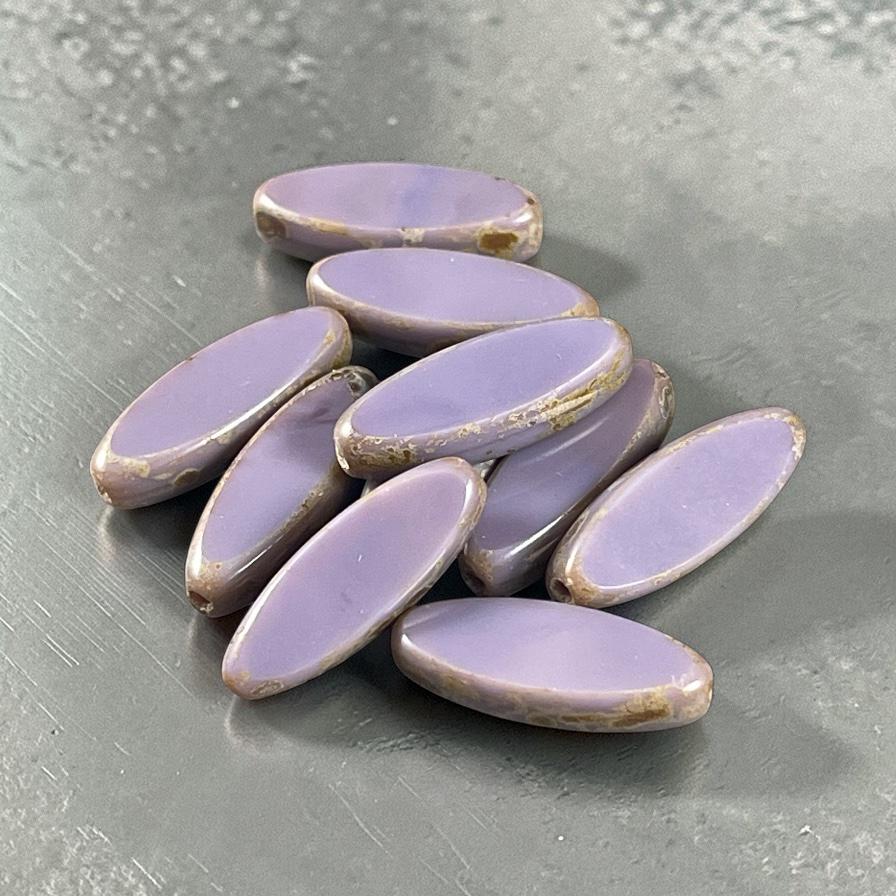 Czech Glass Beads - 16x6mm Table Cut Spindle, Lavender Picasso (Spndl-Lsm) * 8 Beads